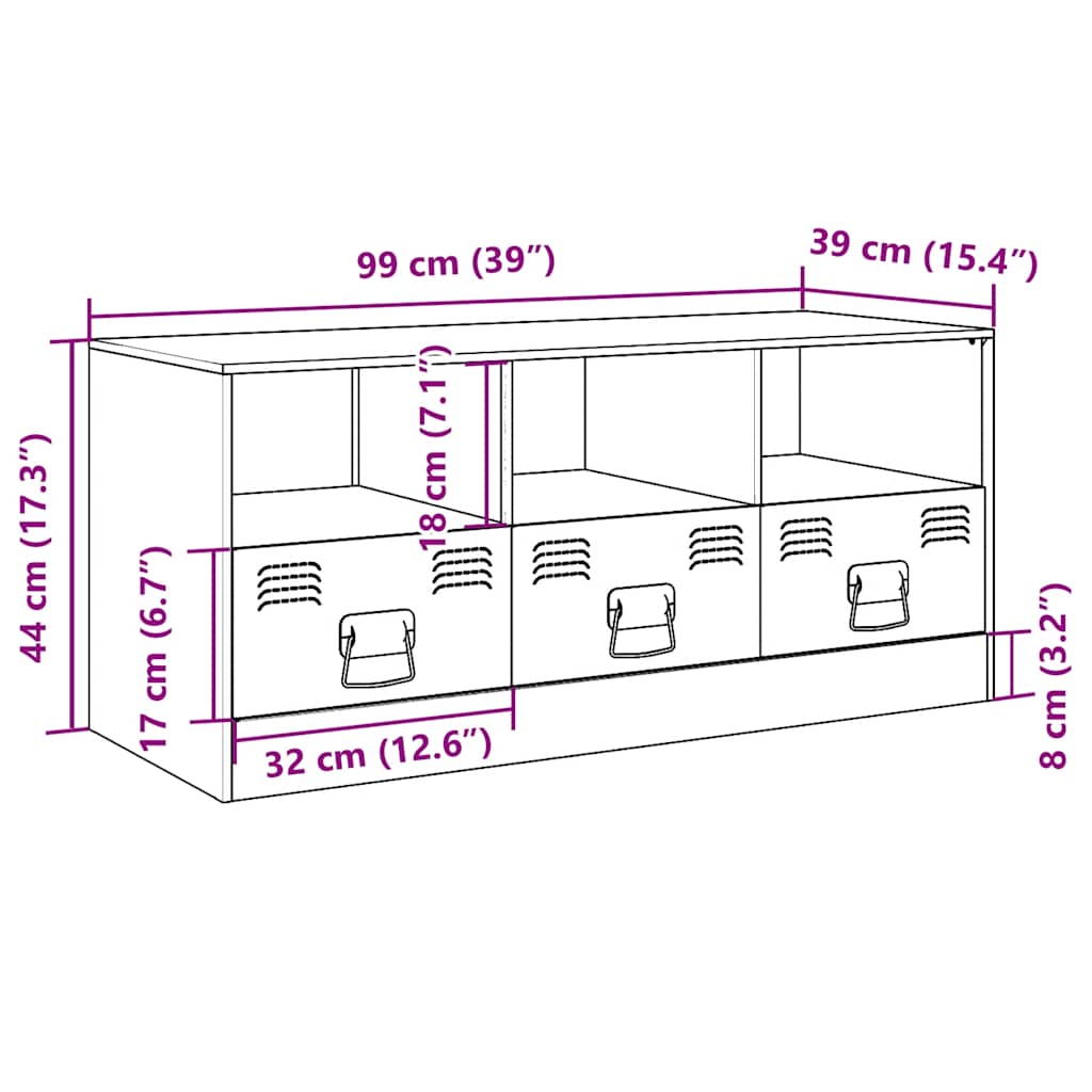 Industrial Steel 39 Inch TV Tele Stand Unit Cabinet With 3 Shelves & 3 Drawers