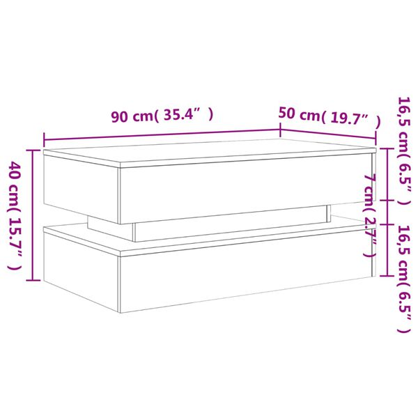 Coffee Table with LED Lights Concrete Grey 90x50x40 cm
