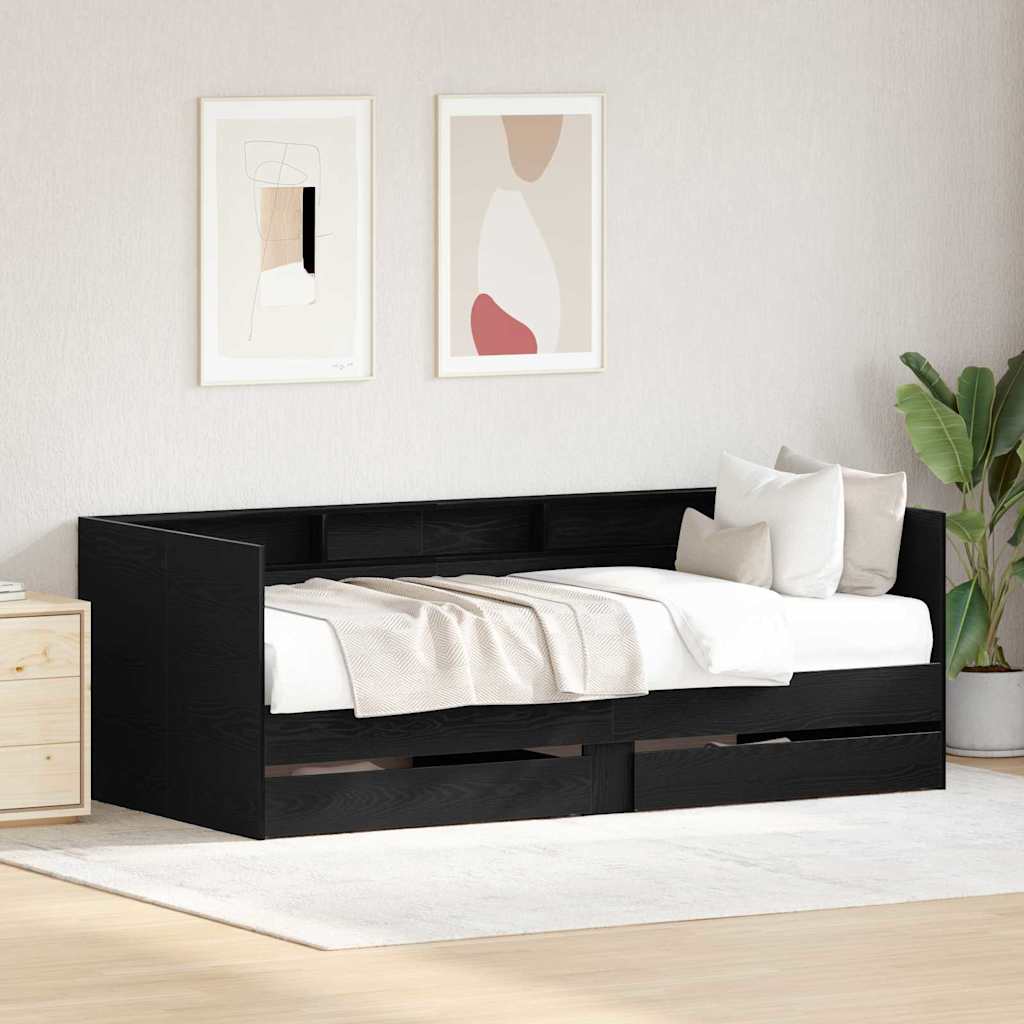 Black Oak Daybed with Drawers Black oak Engineered wood 90 x 200 cm
