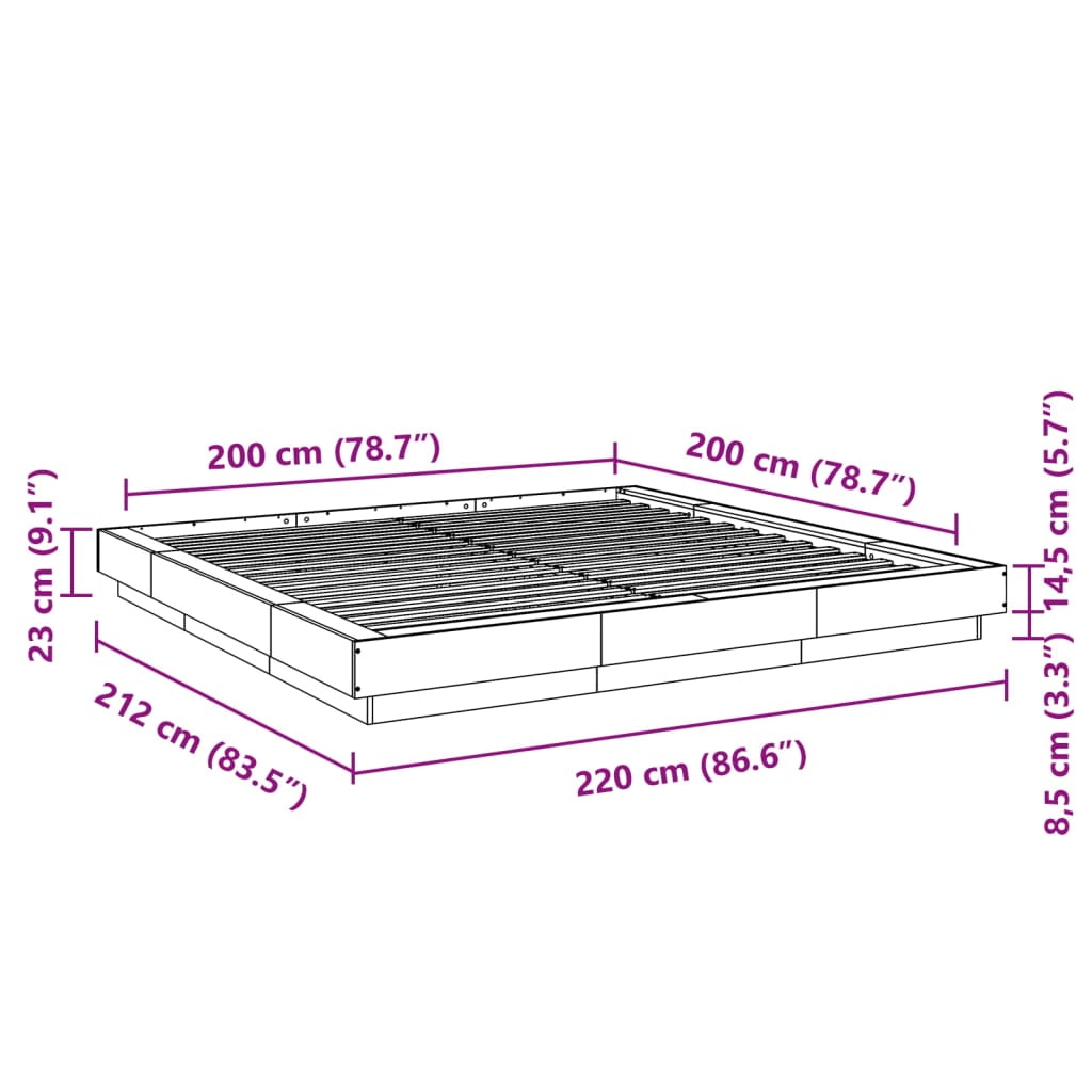 Modern Wooden Emperor Size 2m Bed Frame Base With LED Lights Wood Bed