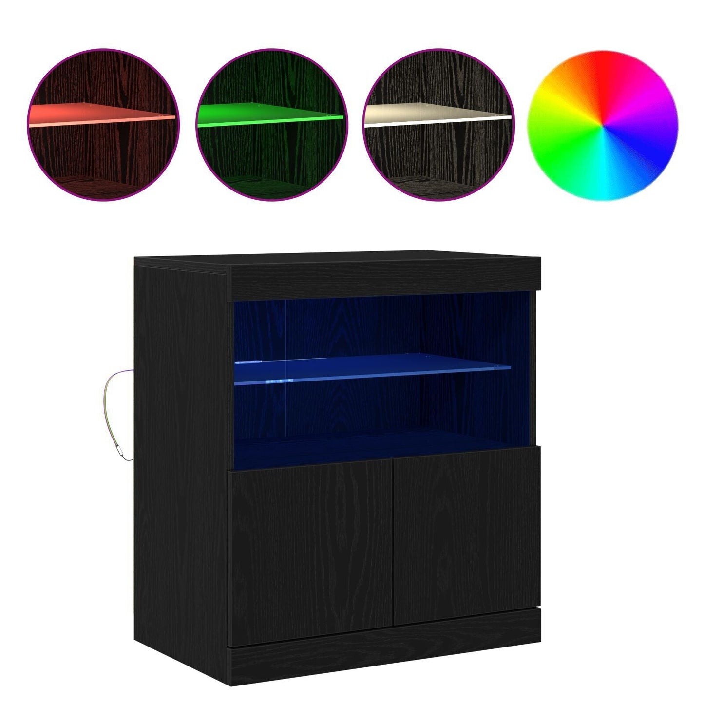 Modern Wooden Sideboard Storage Cabinet With LED Lights, 2 Doors & Shelves