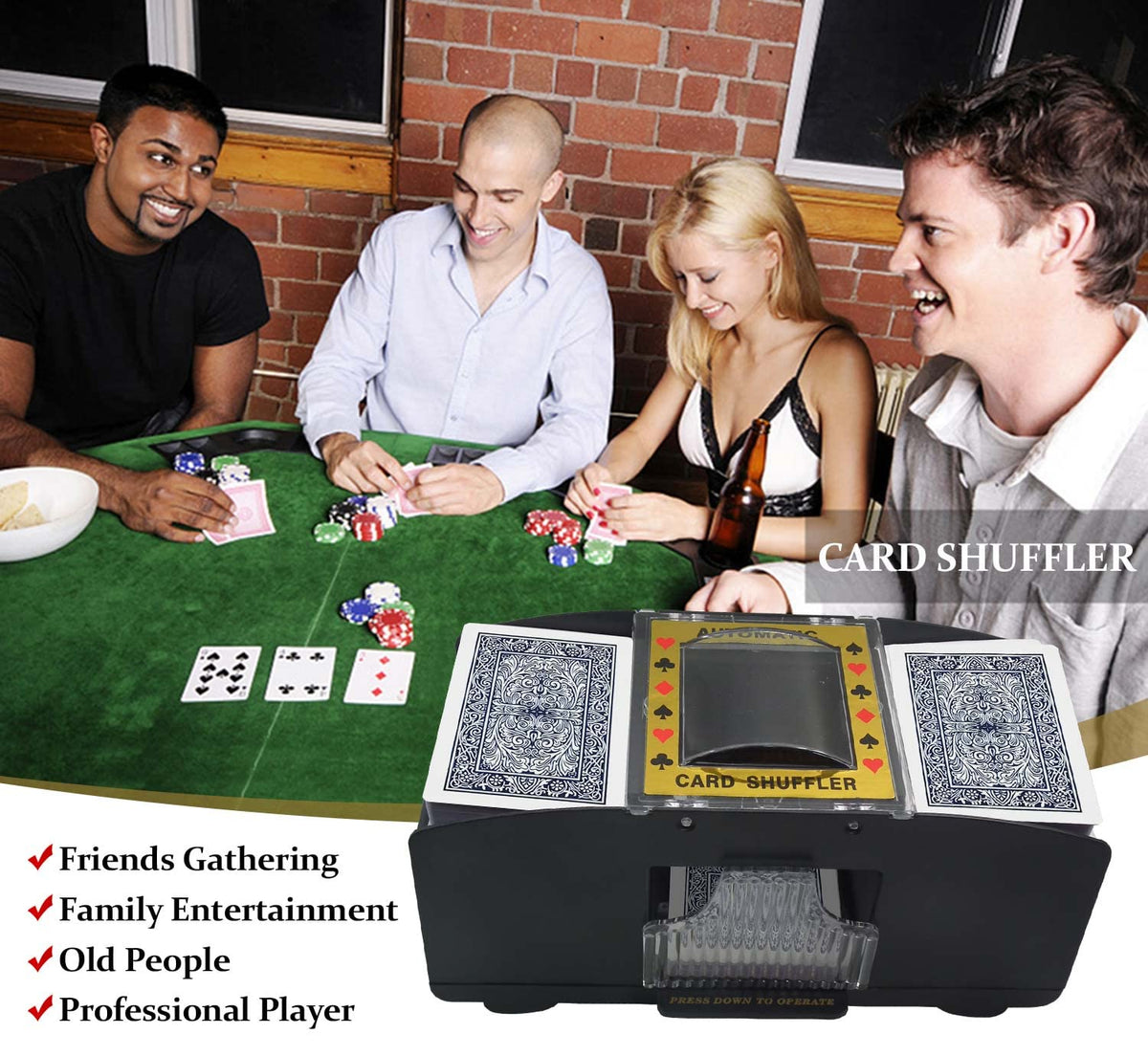 TAAVOP Automatic Card Shuffler — 1-2 Deck Battery-Operated Shuffler for UNO, Poker & More
