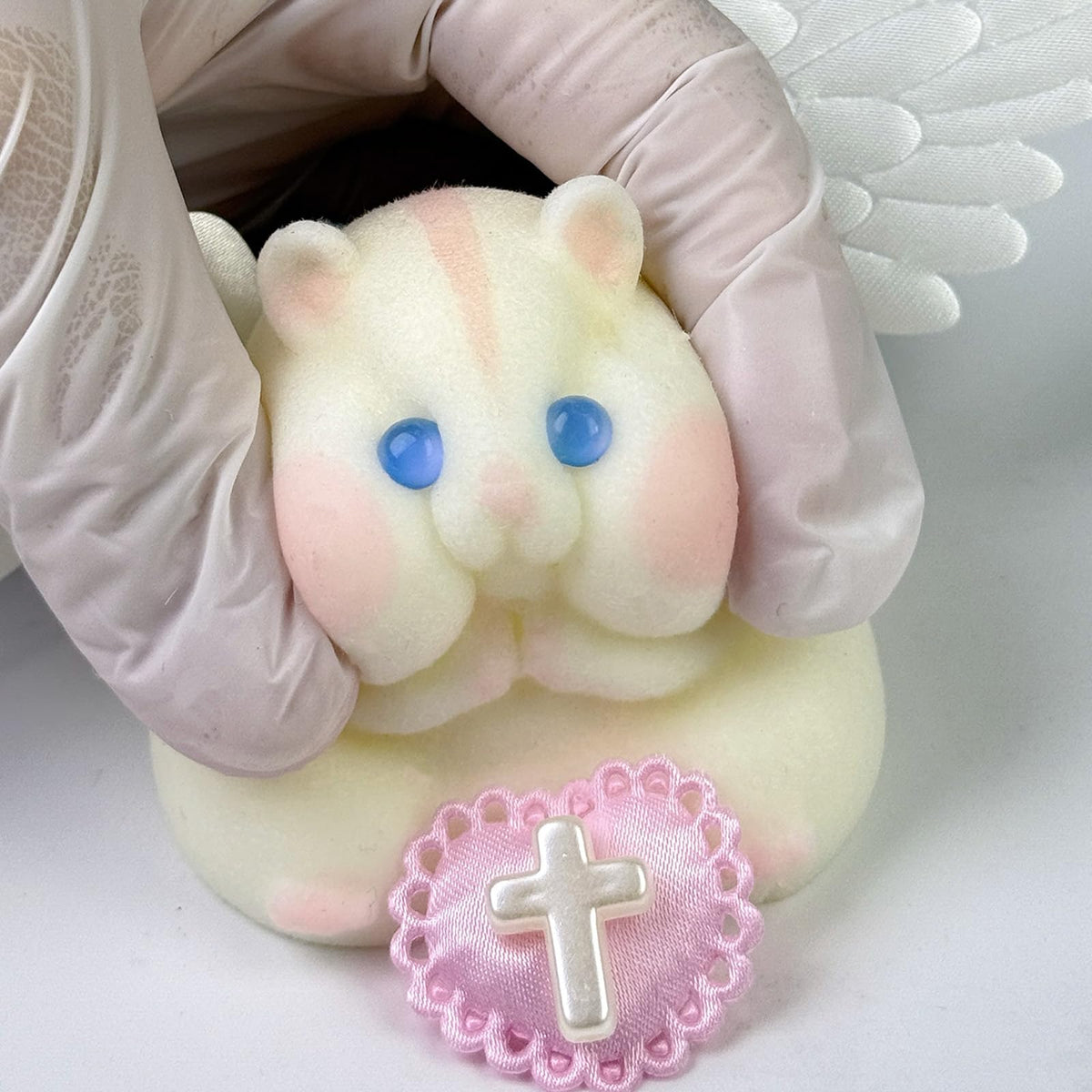 Handmade Taba Squishy Hamster Toy – Soft Silicone Furry Fidget, Gift for All Ages (White Angel)