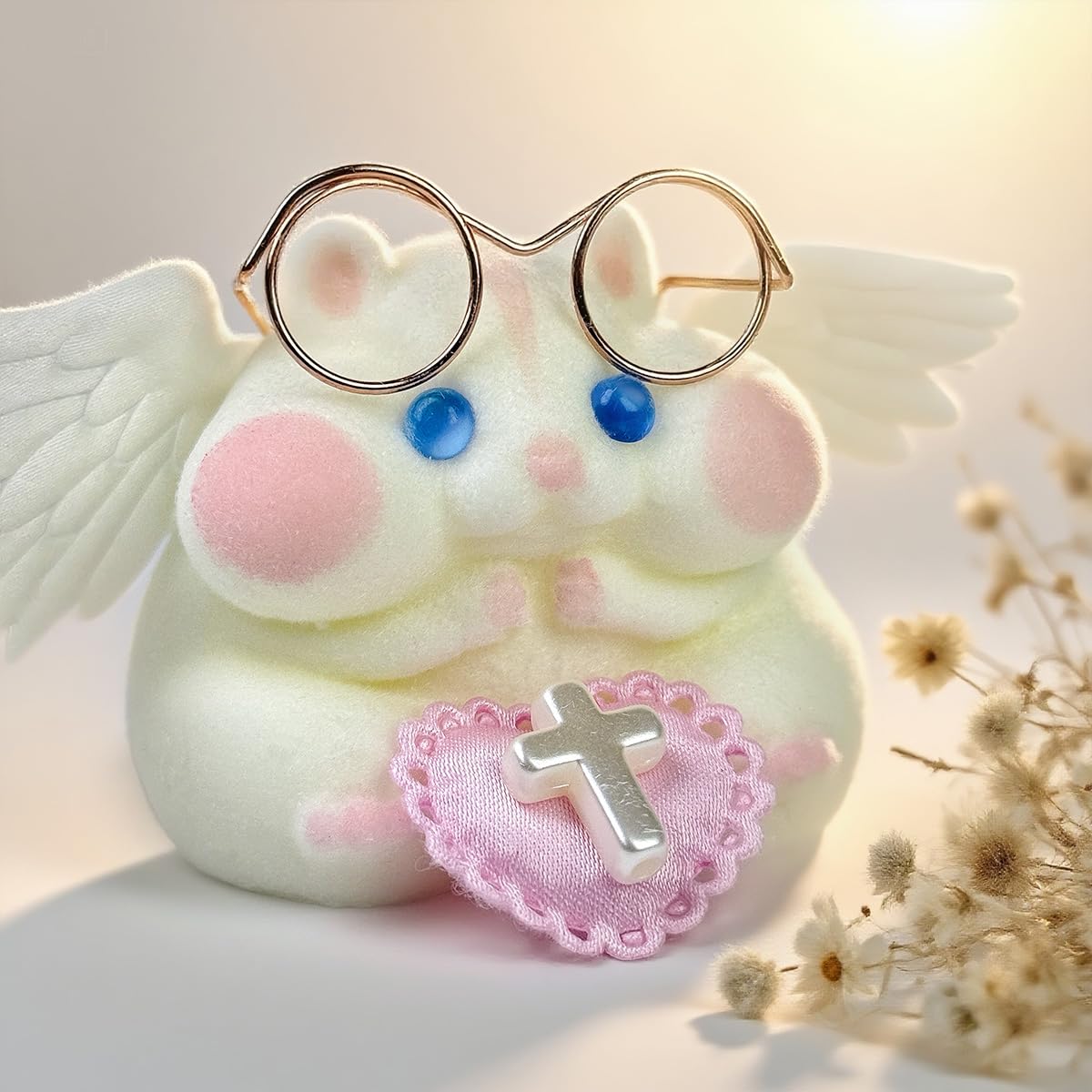 Handmade Taba Squishy Hamster Toy – Soft Silicone Furry Fidget, Gift for All Ages (White Angel)