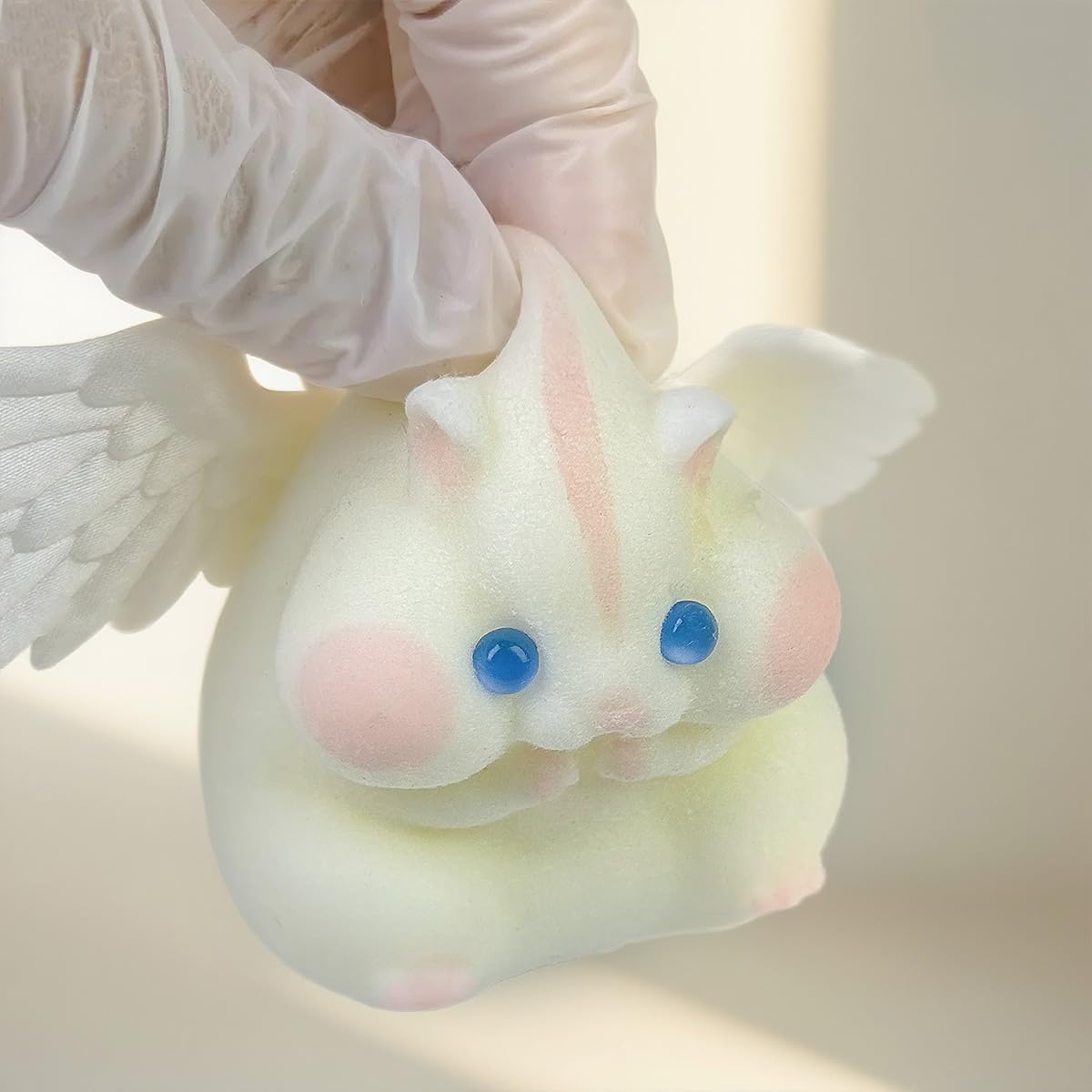 Handmade Taba Squishy Hamster Toy – Soft Silicone Furry Fidget, Gift for All Ages (White Angel)