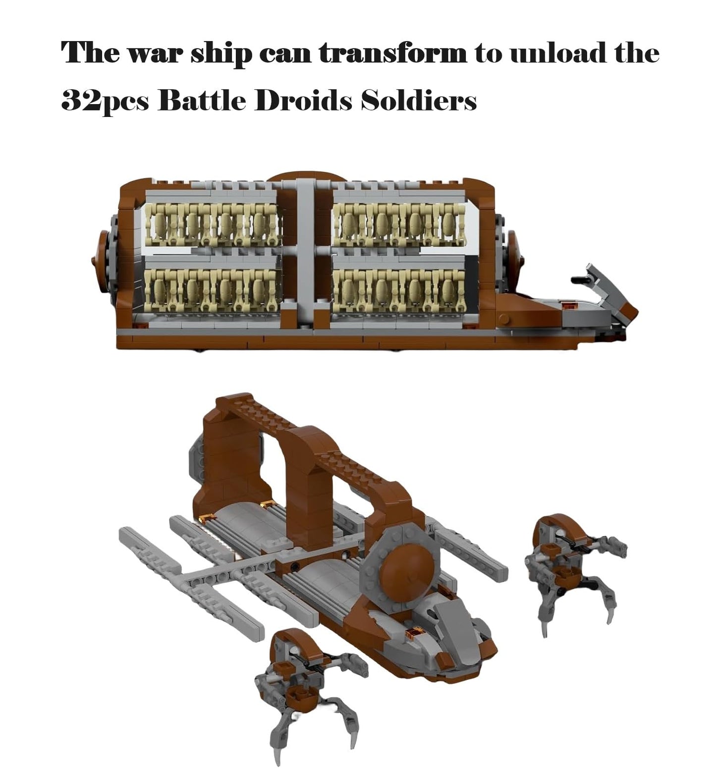 Tabitgs Battle Soldiers Army Build Kit – 537 Pieces, 32 Soldiers, 2 Droidekas, Platoon Attack Craft