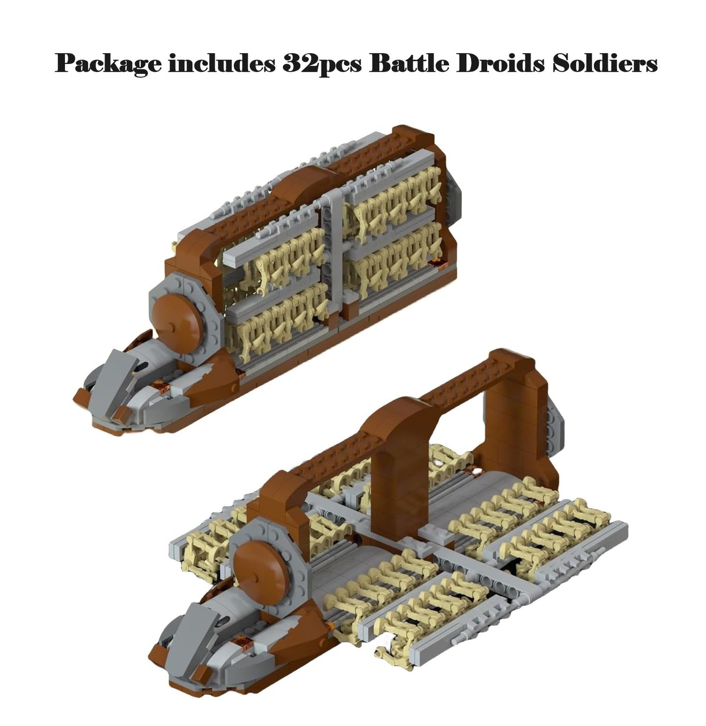 Tabitgs Battle Soldiers Army Build Kit – 537 Pieces, 32 Soldiers, 2 Droidekas, Platoon Attack Craft