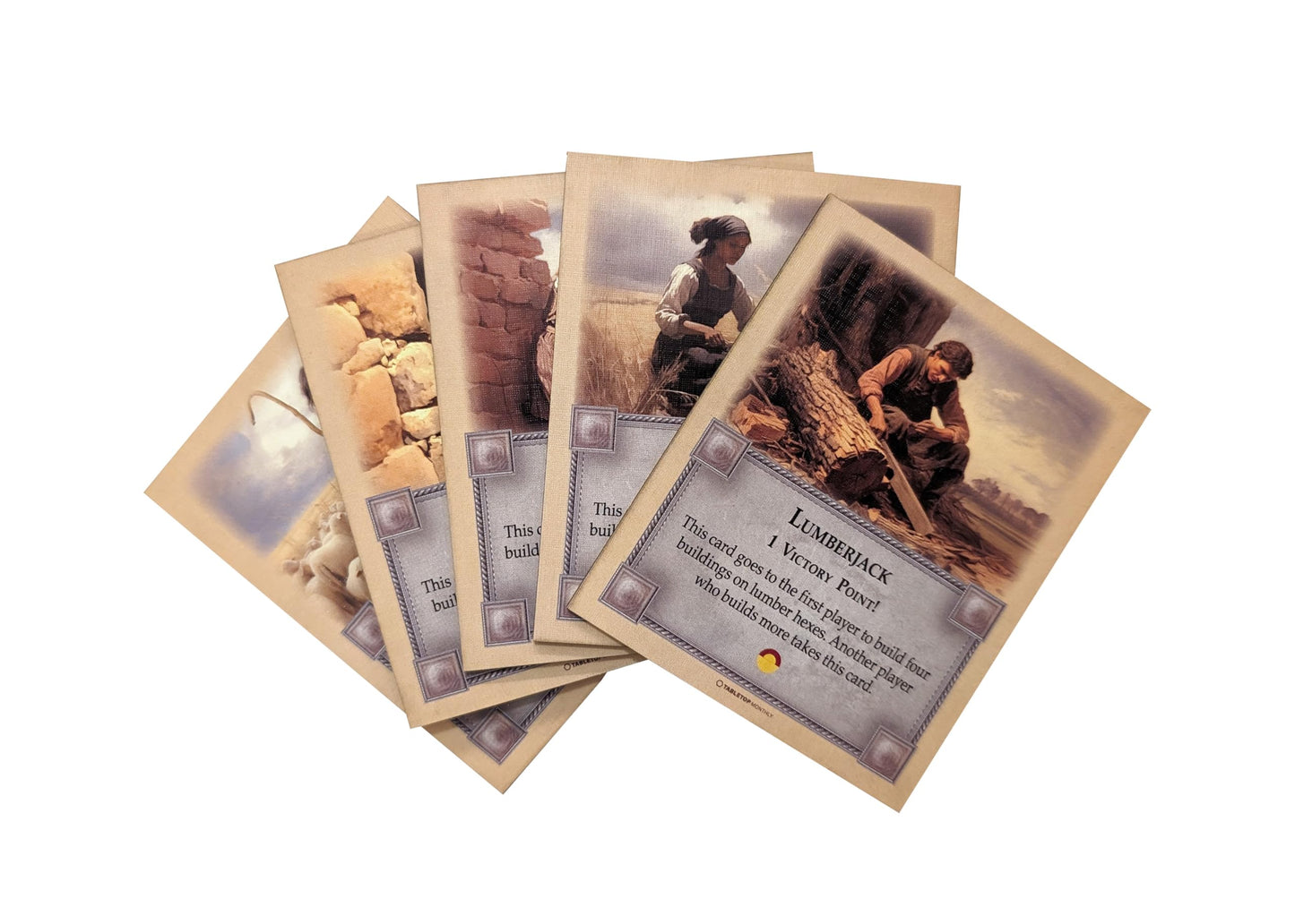 Tabletop Monthly Professions Victory Point Cards for Catan – Bricklayer, Stonemason, Farmer, Shepherd, Lumberjack | Compatible with Settlers of Catan 5th Edition & Expansions