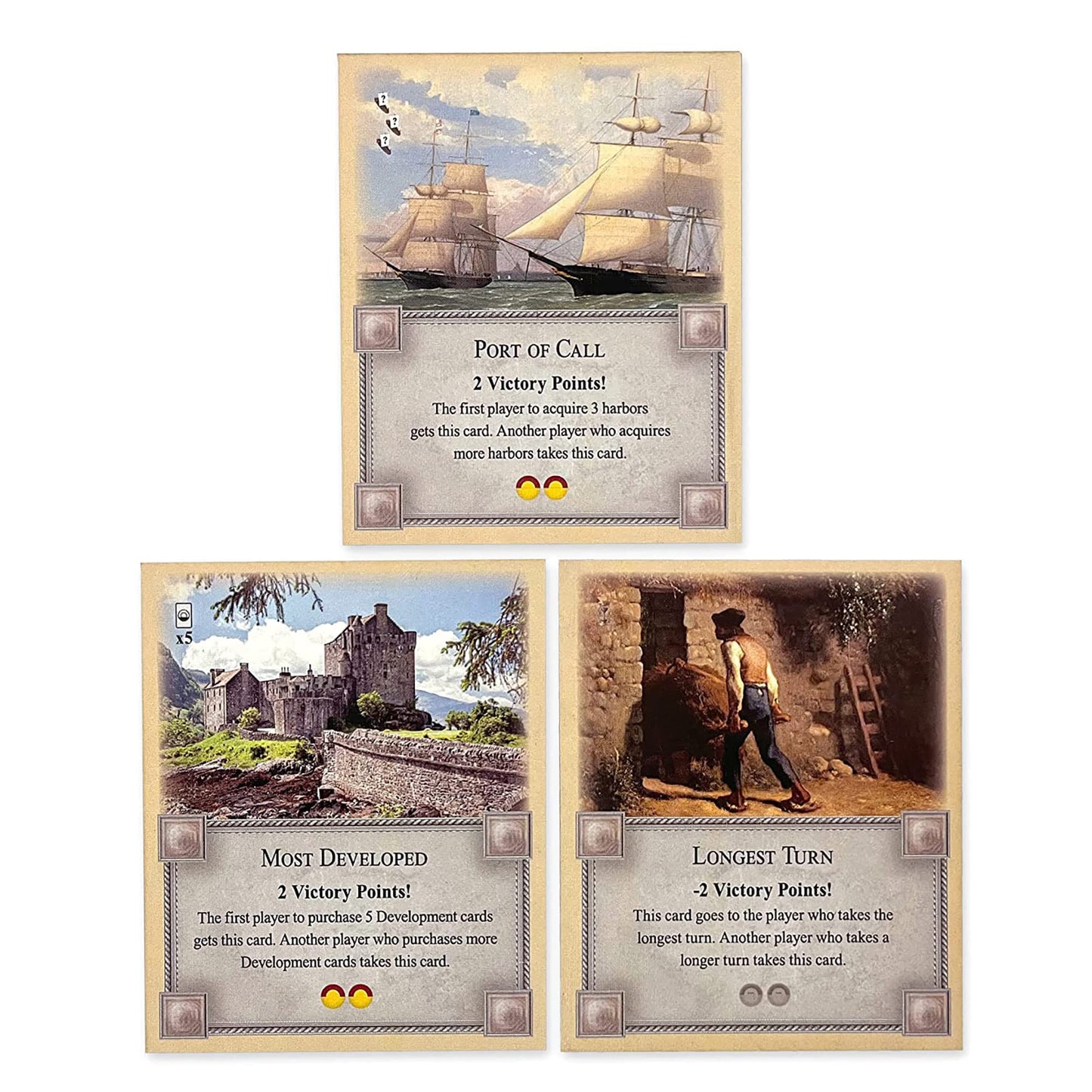 Tabletop Monthly Longest Turn & Port of Call Cards for Catan 5th Edition