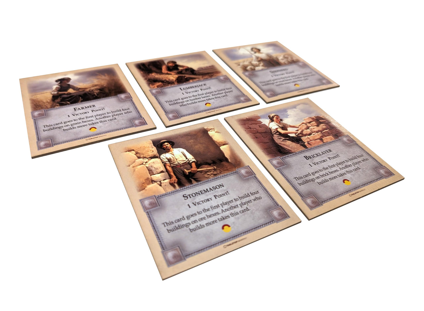 Tabletop Monthly Professions Victory Point Cards for Catan – Bricklayer, Stonemason, Farmer, Shepherd, Lumberjack | Compatible with Settlers of Catan 5th Edition & Expansions
