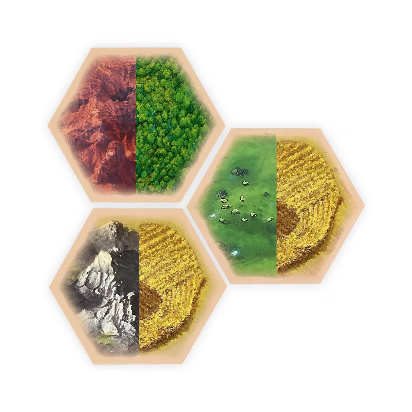Tabletop Monthly Split Resource Hex Set – Replacement Hexes for Catan Base & Expansions (US-Printed)