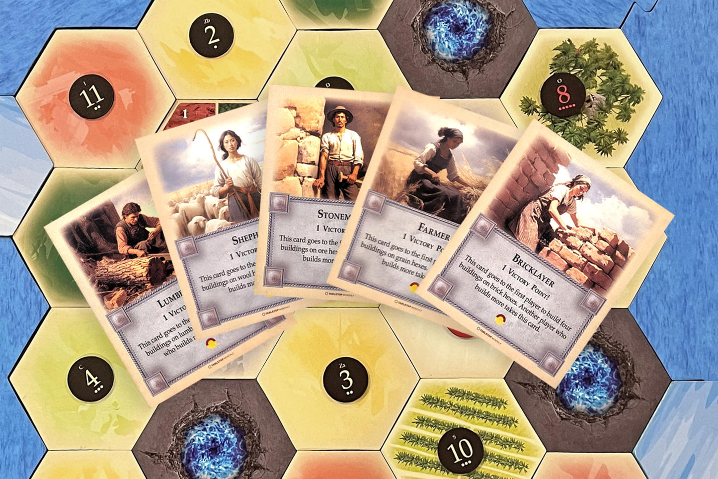 Tabletop Monthly Professions Victory Point Cards for Catan – Bricklayer, Stonemason, Farmer, Shepherd, Lumberjack | Compatible with Settlers of Catan 5th Edition & Expansions