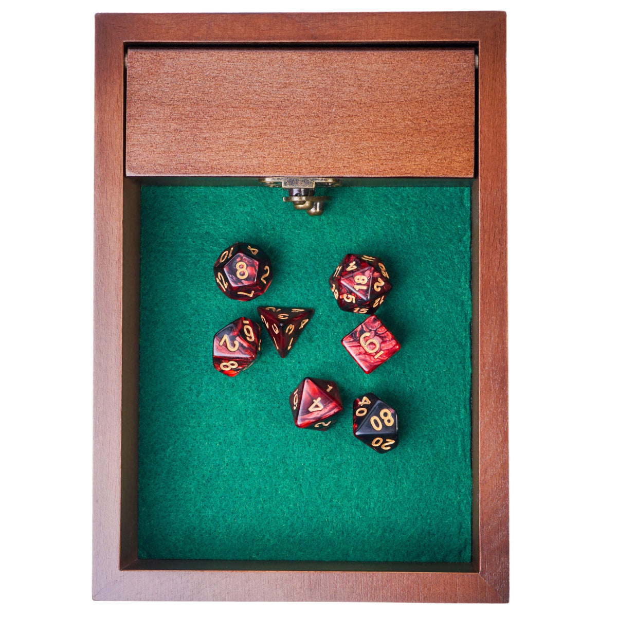 Wooden D&D Dice Tray with Storage Vault — Beech Wood, Green Felt, Metal Latch | Travel Gift