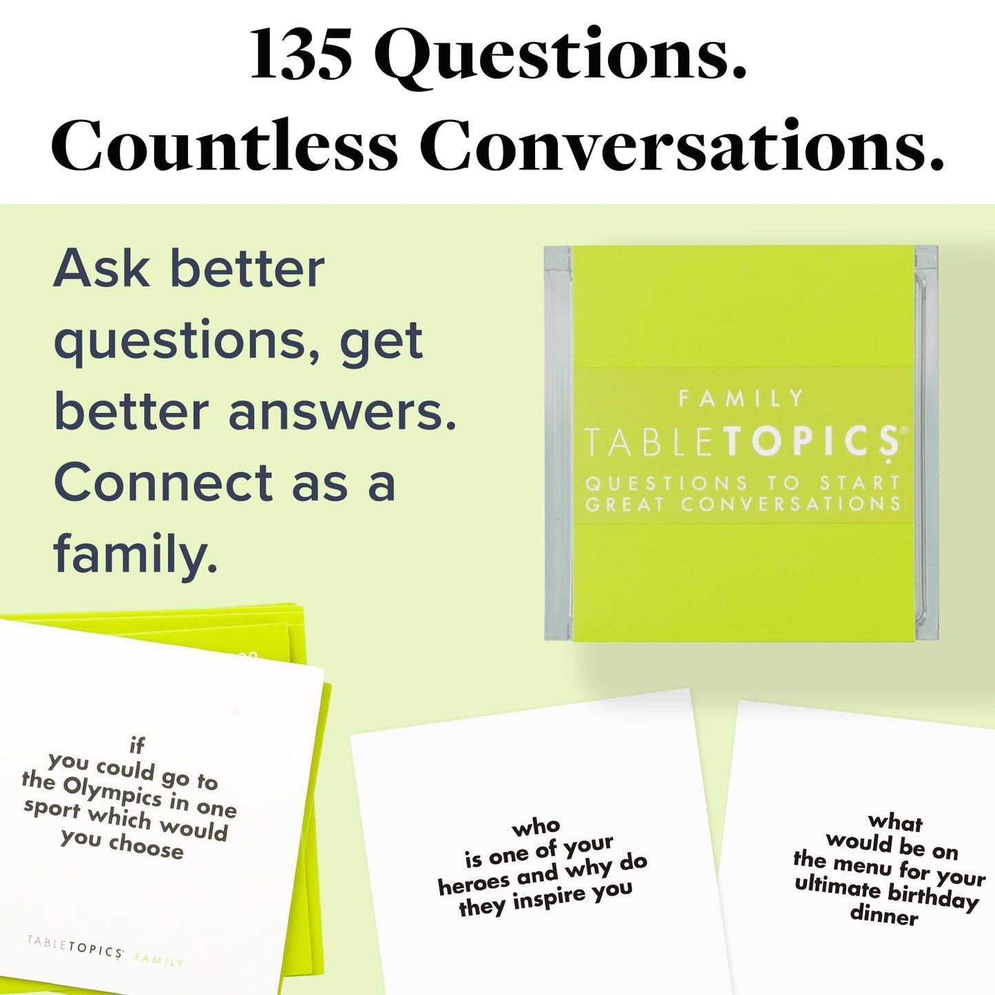 TableTopics Family Conversation Cards — 135 Questions for Kids & Parents | Dinnertime, Game Night, Classroom
