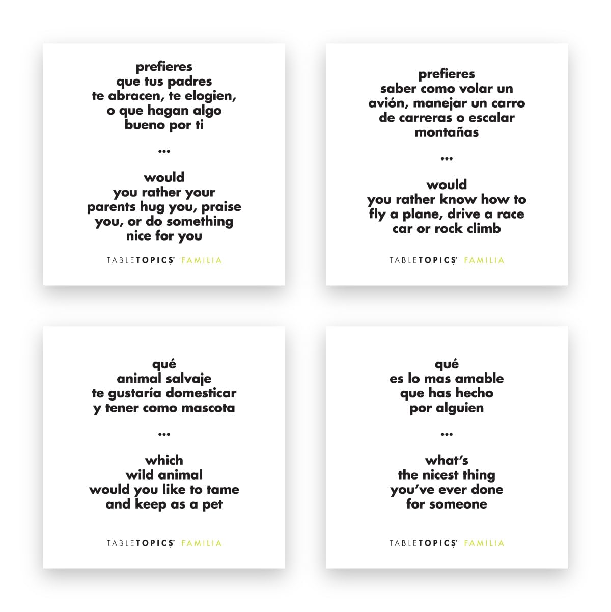 TableTopics Familia En Espanol – 135 Bilingual Spanish/English Conversation Cards
