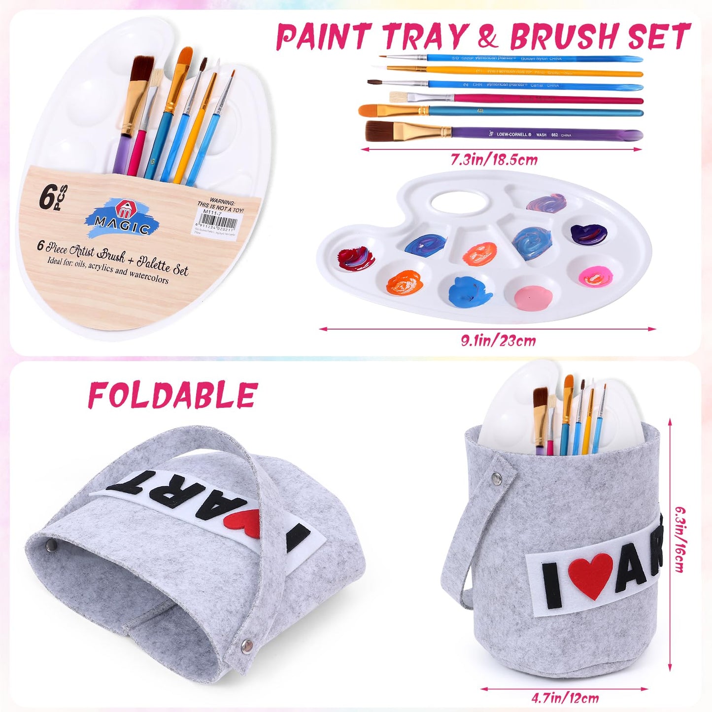 Tacobear Kids Artist Costume with Overalls, Beret, Bow Tie, Mustaches, Paint Bucket & Brush – Halloween Career Day Outfit