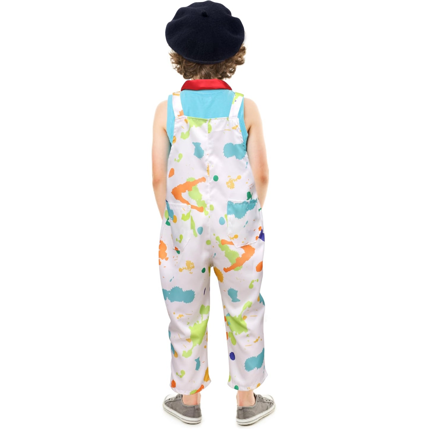 Tacobear Kids Artist Costume with Overalls, Beret, Bow Tie, Mustaches, Paint Bucket & Brush – Halloween Career Day Outfit