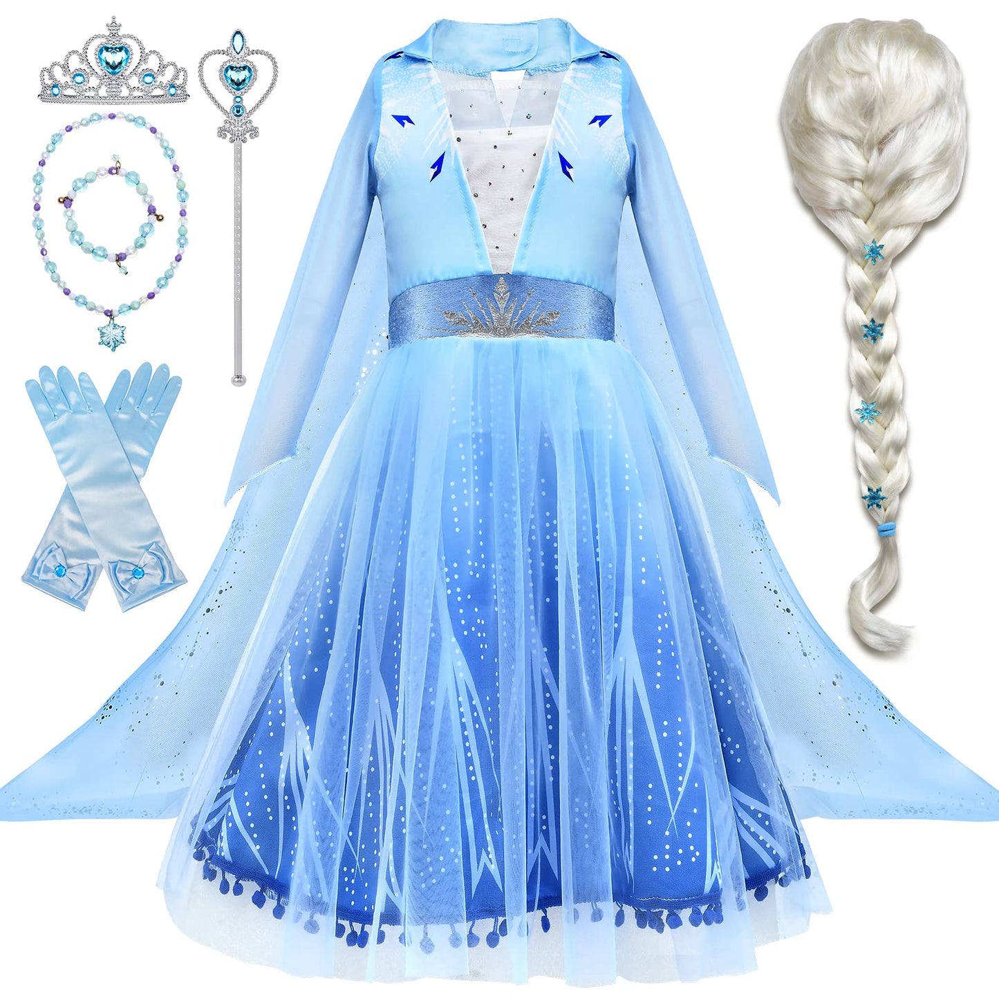 Tacobear 10Pcs Princess Dress Up Set for Girls – Snow Princess Costume with Accessories (3T–9T)