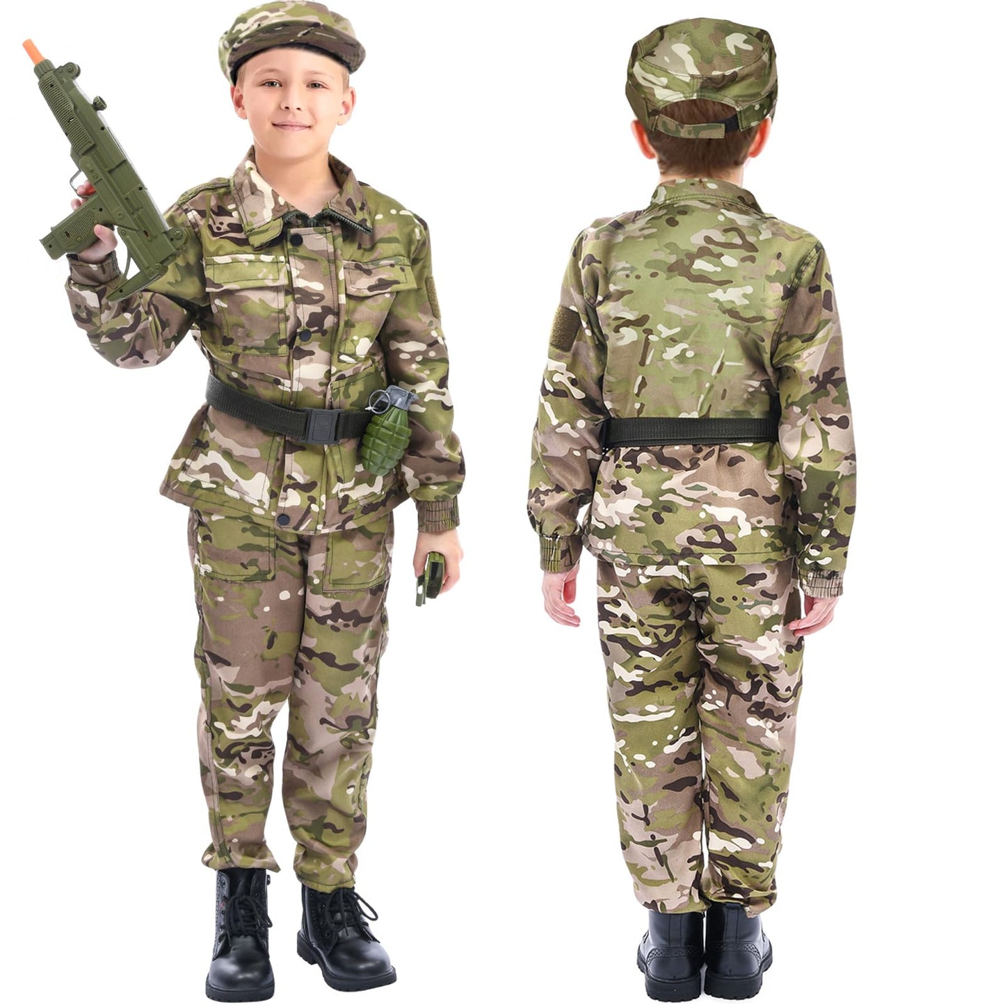 Tacobear Soldier Costume for Kids – 13-Piece Military Dress Up Set (Ages 3–9)
