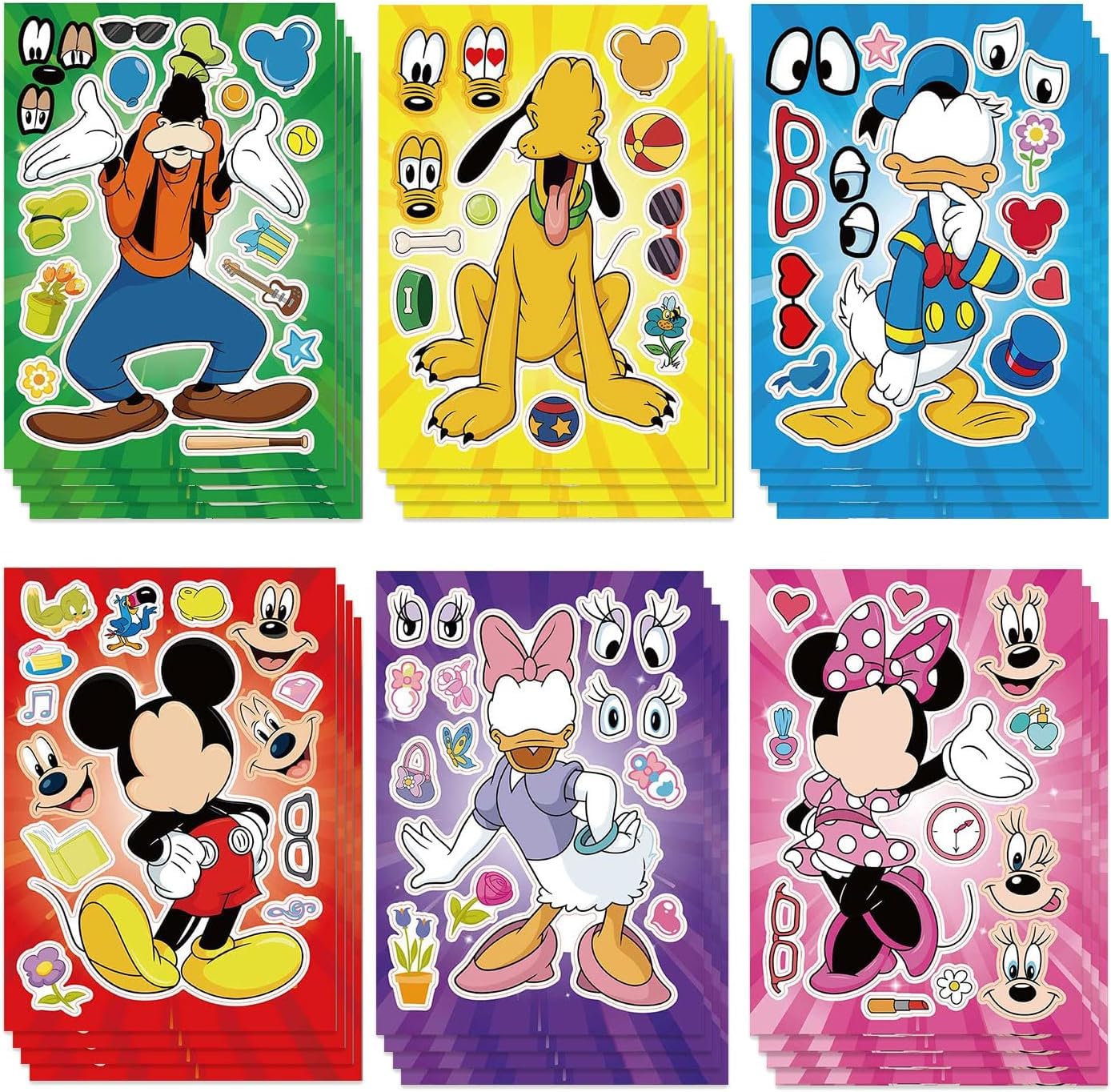 TaDadaPAO 24 Sheets Cartoon Make-a-Face Stickers – 6 Character Designs