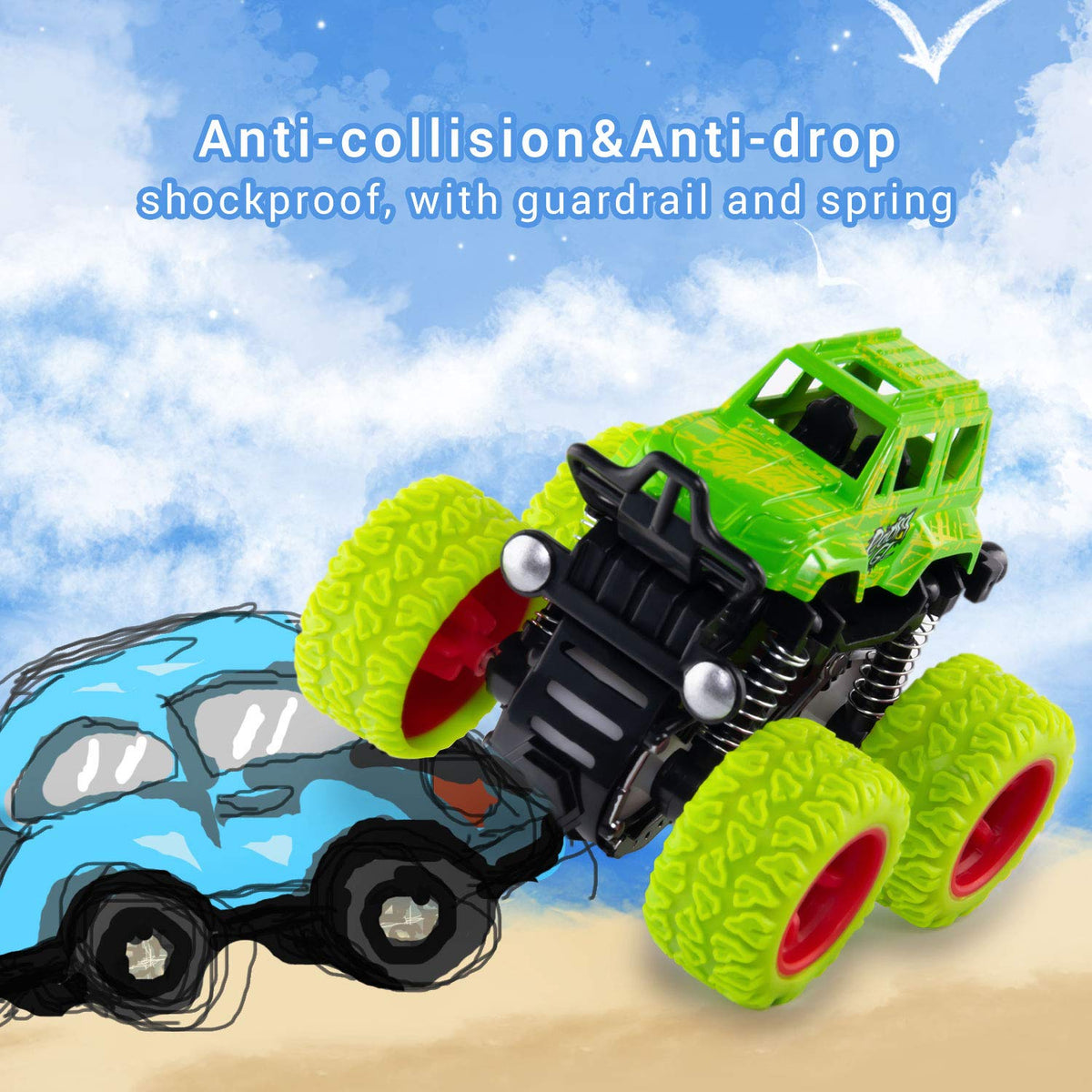 taessv Monster Truck Toys - Friction Powered 4-Pack for Toddlers