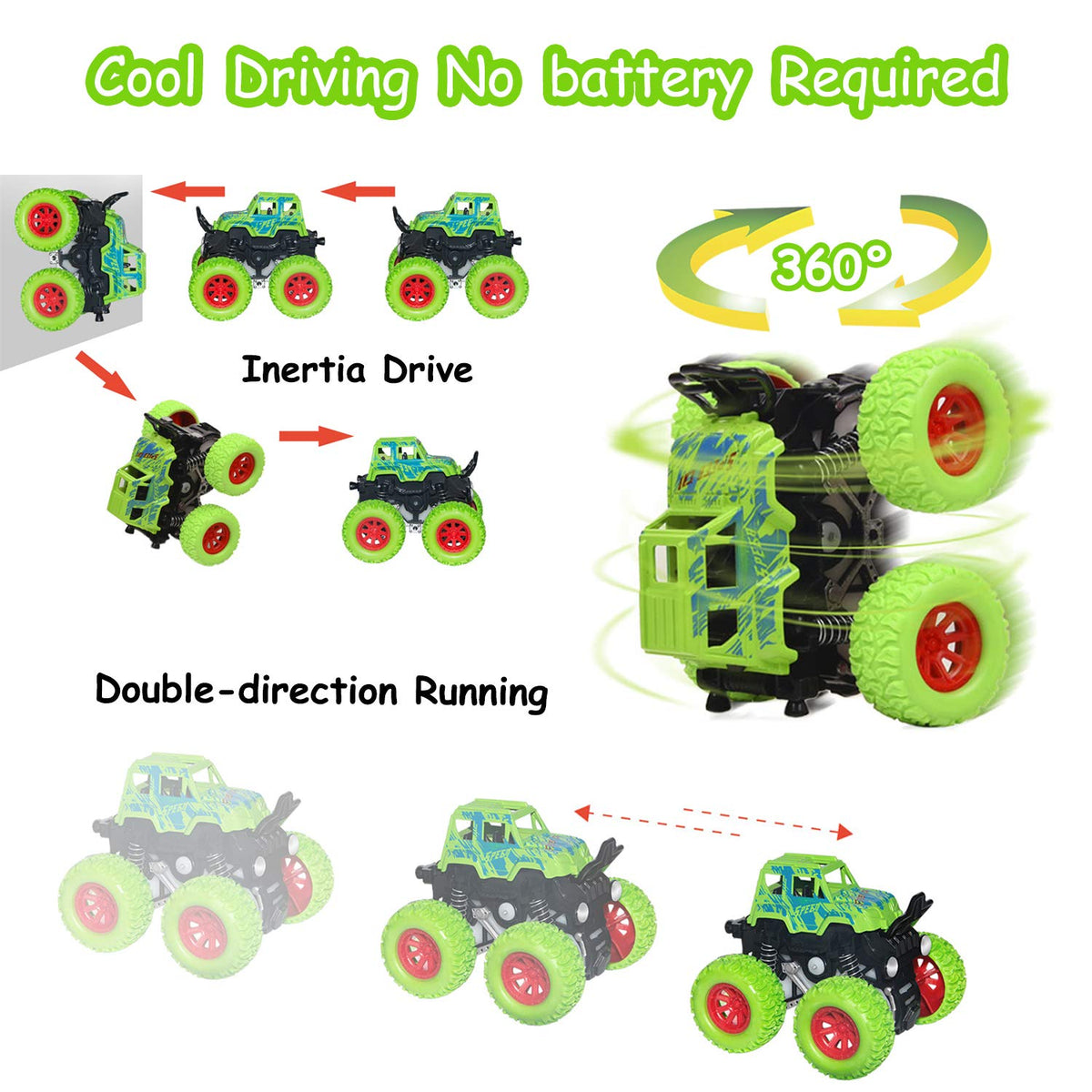 taessv Monster Truck Toys - Friction Powered 4-Pack for Toddlers