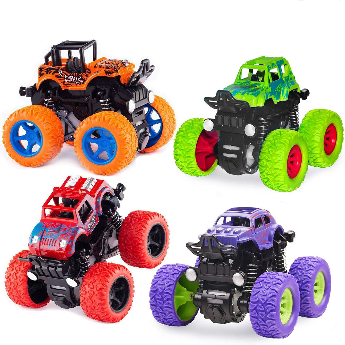taessv Monster Truck Toys - Friction Powered 4-Pack for Toddlers