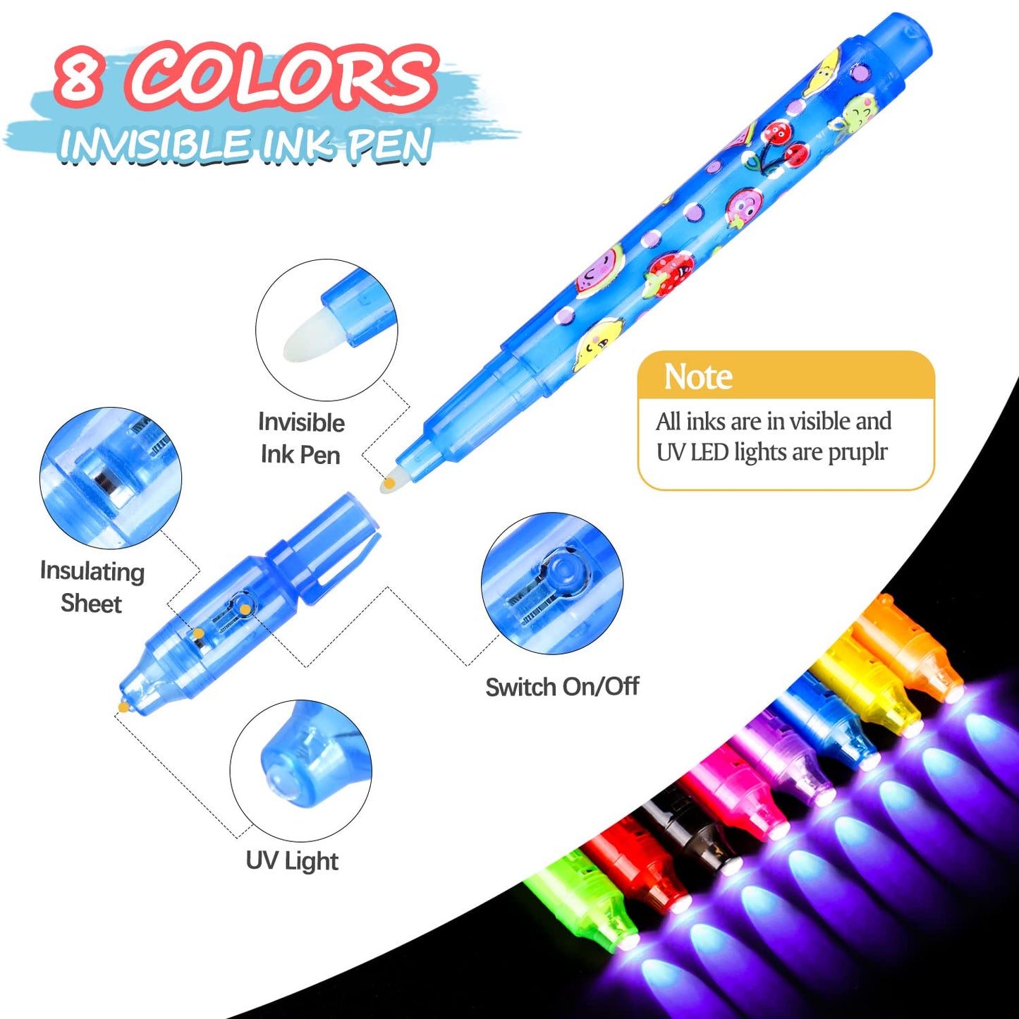 TAFULOR Invisible Ink Pen Set for Kids – UV Spy Pens, 24pcs