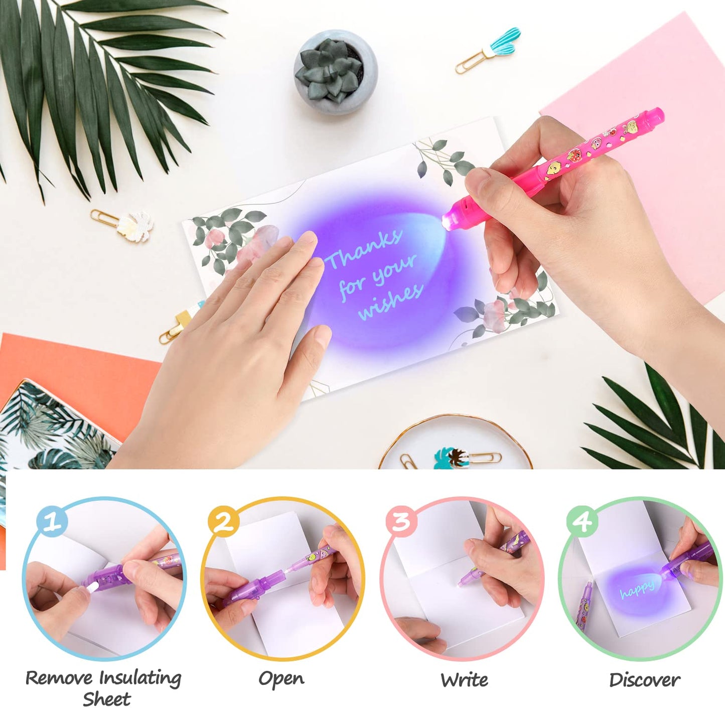 TAFULOR Invisible Ink Pen Set for Kids – UV Spy Pens, 24pcs