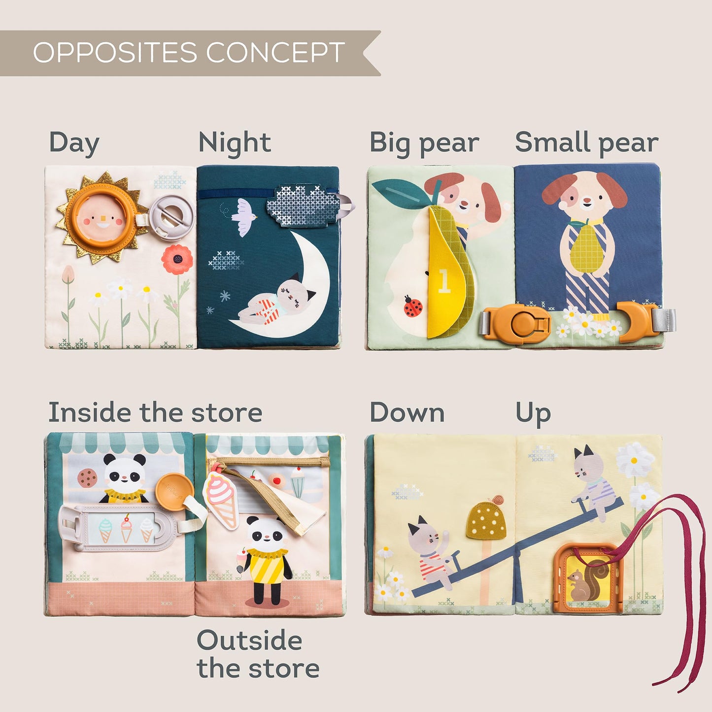 Taf Toys Busy Book for Toddlers 1-3 | Montessori Quiet Activity Book with 15 Activities – Opposites Concepts
