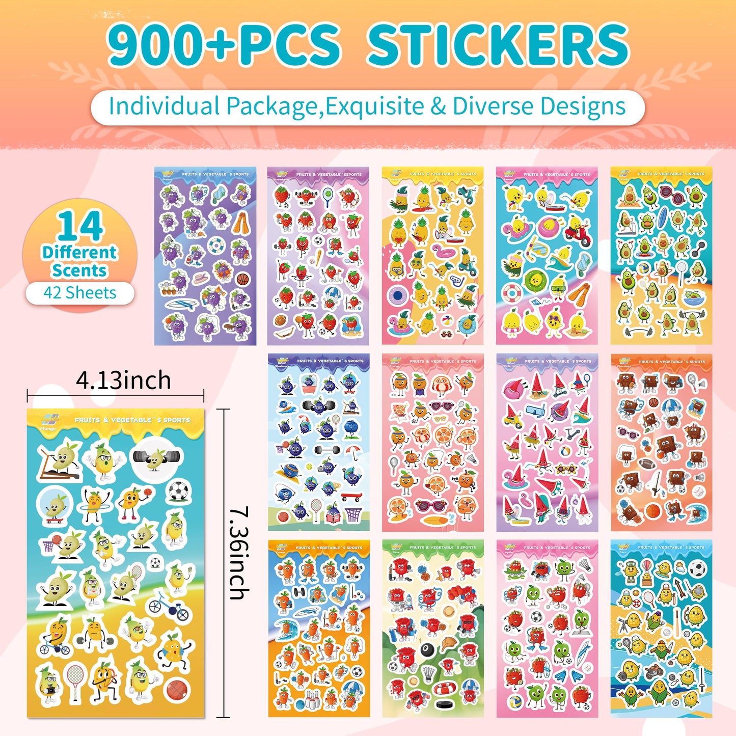 Tageenla Scratch and Sniff Stickers – 42 Scented Sheets, 14 Scents for Kids