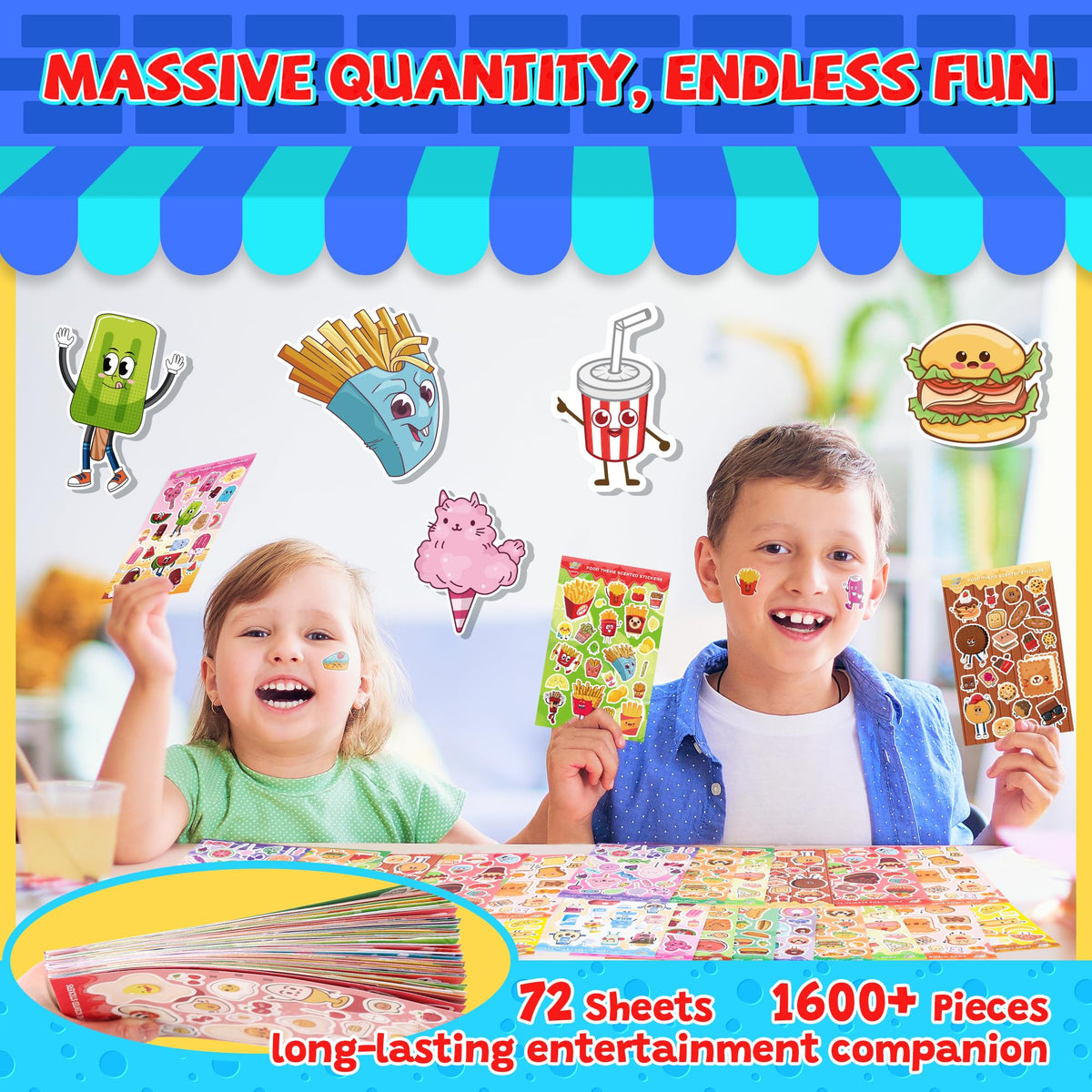 Tageenla Scratch and Sniff Stickers for Kids — 72 Sheets, 1600+ Fragrances, 18 Scents, Food Pattern