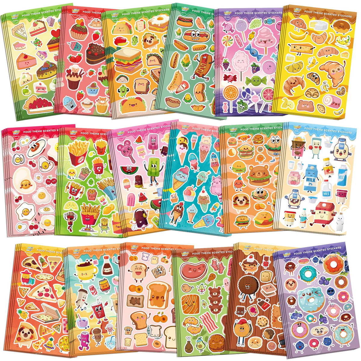 Tageenla Scratch and Sniff Stickers for Kids — 72 Sheets, 1600+ Fragrances, 18 Scents, Food Pattern