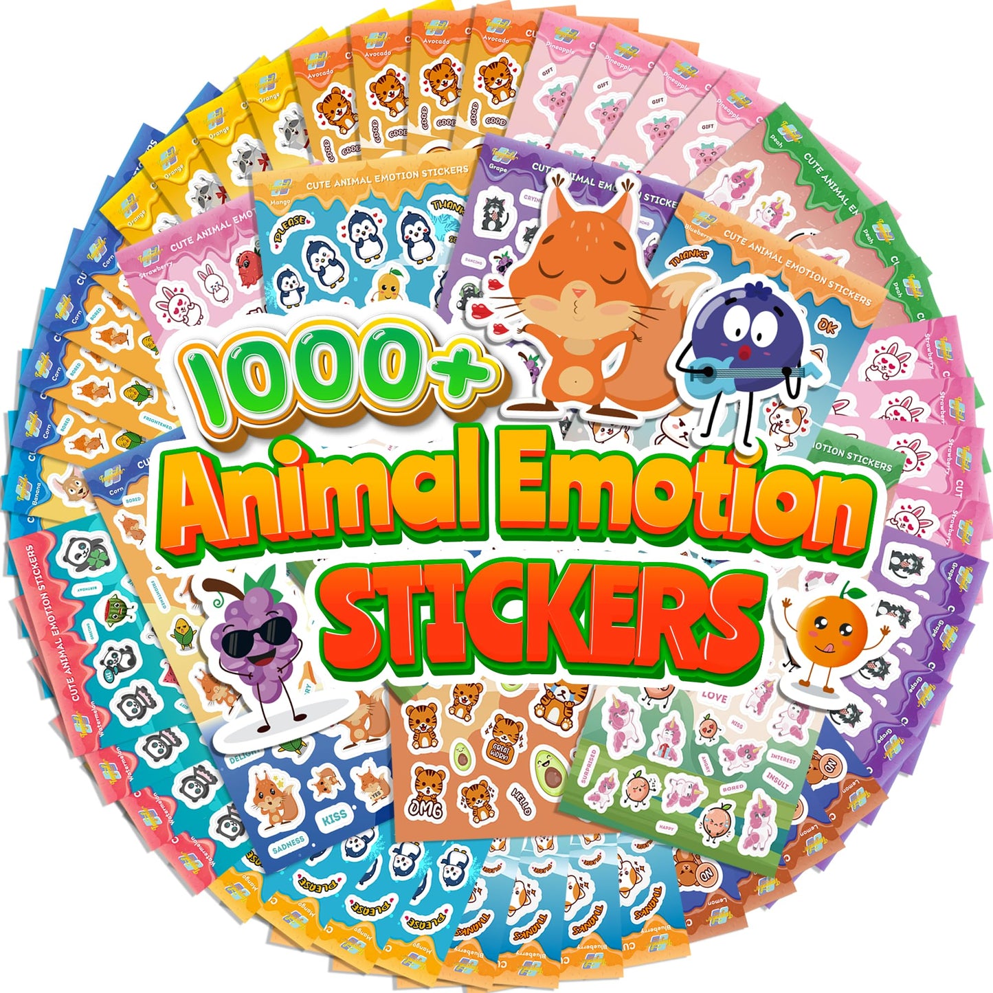 Tageenla Scratch and Sniff Stickers — 12 Scents, 48 Sheets, Cute Animal Emotions for Kids
