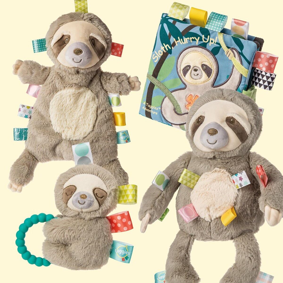 Taggies Touch & Feel Soft Cloth Book with Crinkle Paper & Squeaker — Molasses Sloth | Mary Meyer