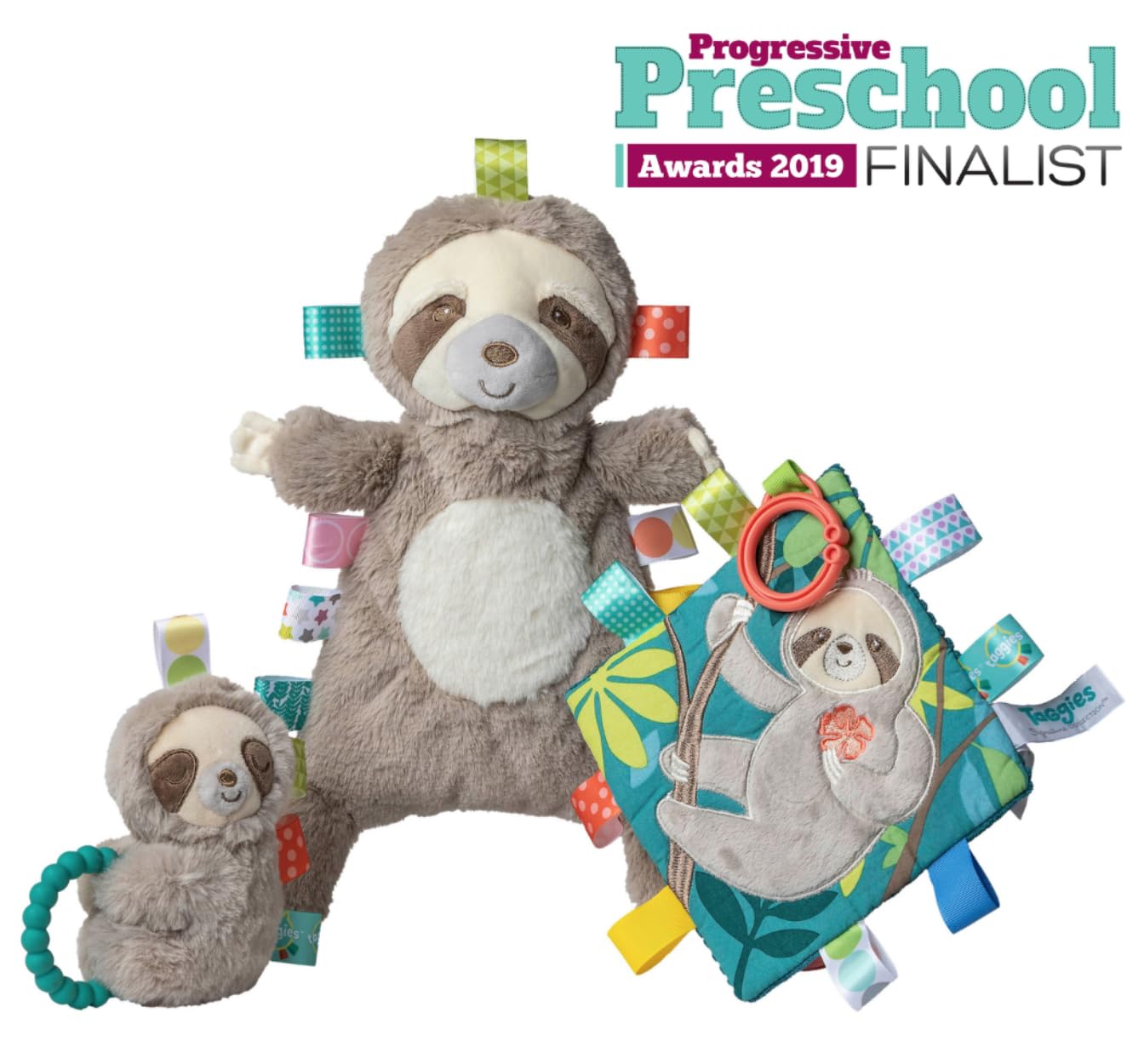 Taggies Touch & Feel Soft Cloth Book with Crinkle Paper & Squeaker — Molasses Sloth | Mary Meyer