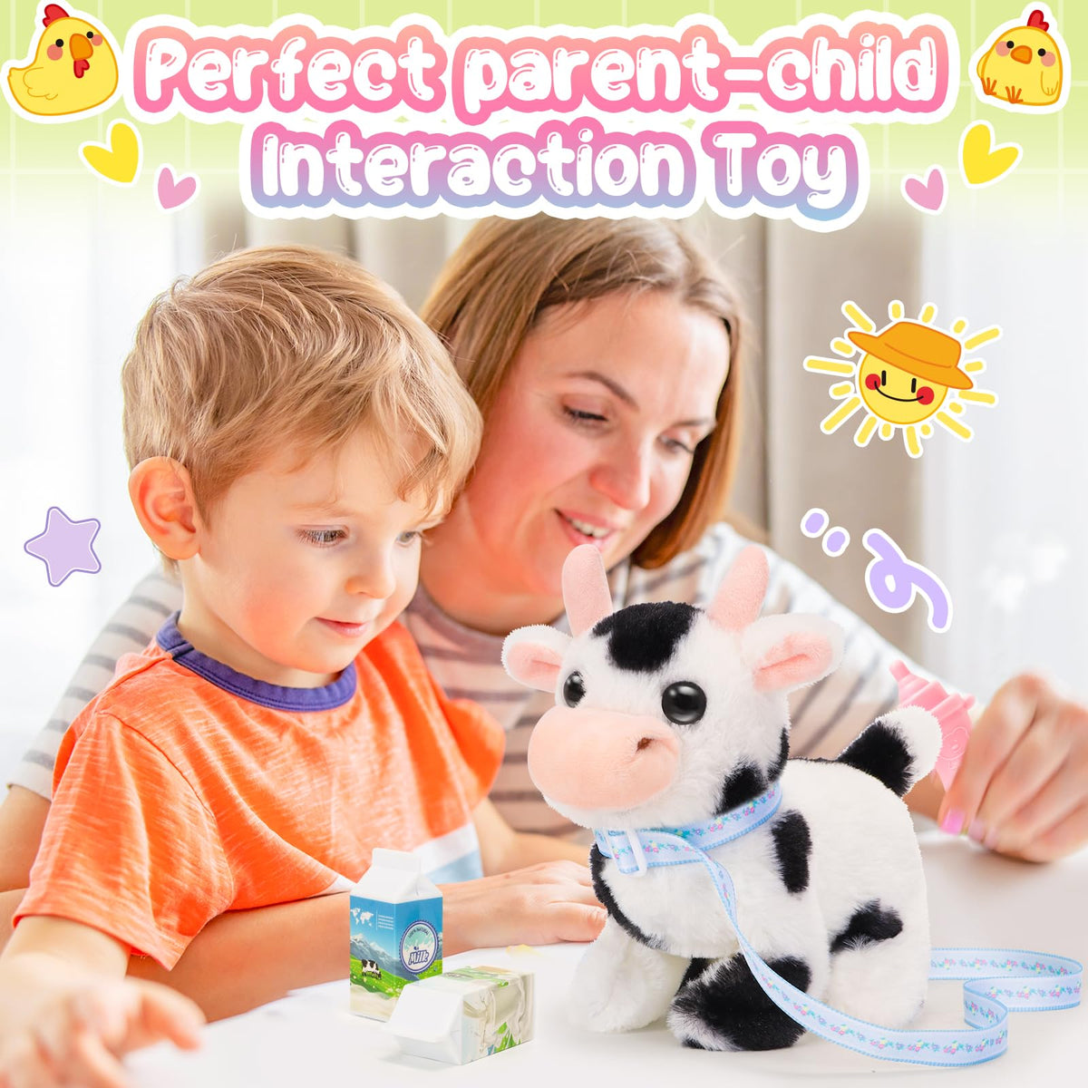 Tagitary Plush Interactive Cow Toy for Kids — Walking, Mooing, Tail Wag, Head Nod