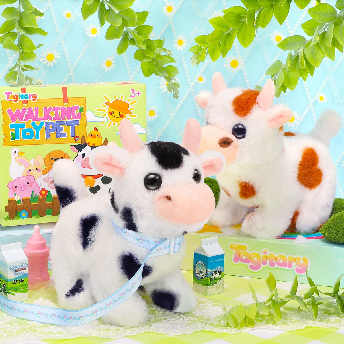 Tagitary Plush Interactive Cow Toy for Kids — Walking, Mooing, Tail Wag, Head Nod