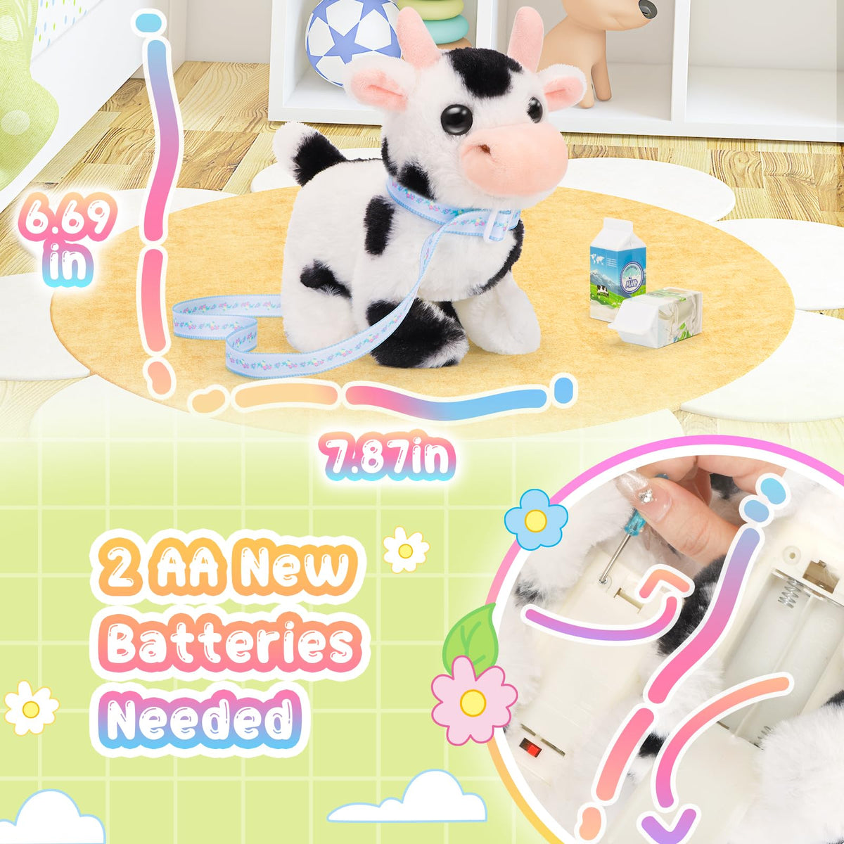 Tagitary Plush Interactive Cow Toy for Kids — Walking, Mooing, Tail Wag, Head Nod