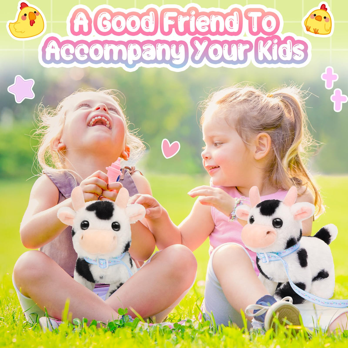 Tagitary Plush Interactive Cow Toy for Kids — Walking, Mooing, Tail Wag, Head Nod