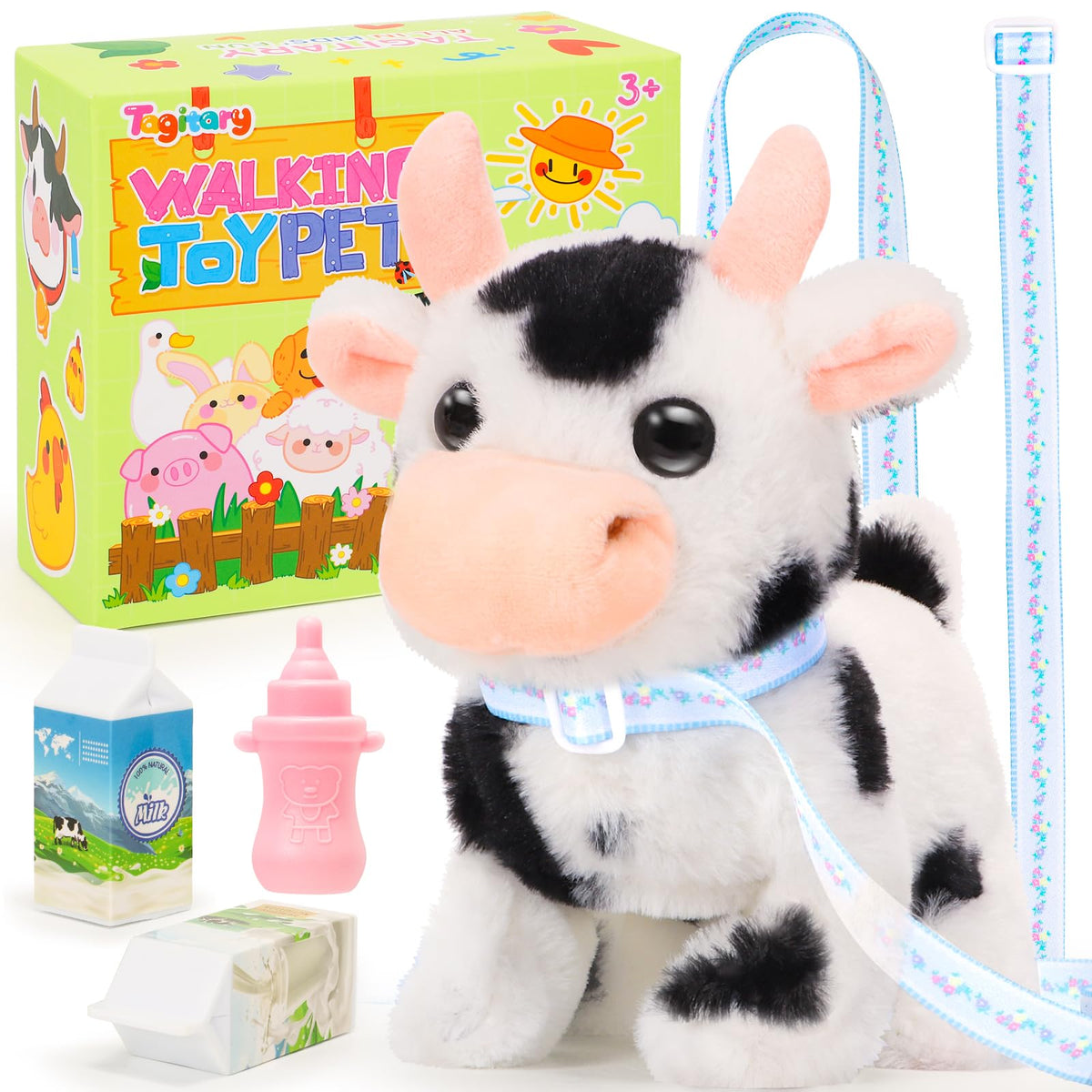 Tagitary Plush Interactive Cow Toy for Kids — Walking, Mooing, Tail Wag, Head Nod