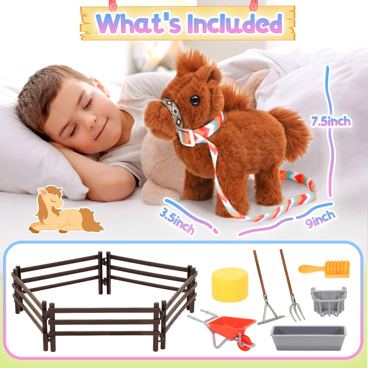 Tagitary Plush Horse Toy — Interactive Walking, Sounds & Leash Play for Kids