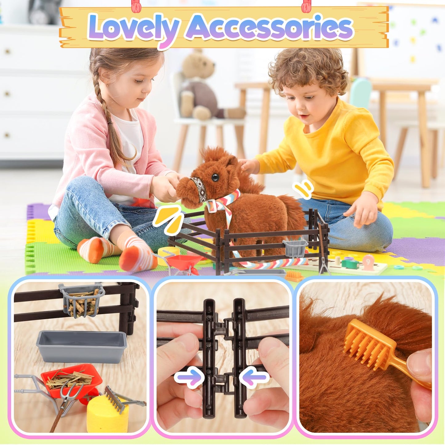 Tagitary Plush Horse Toy — Interactive Walking, Sounds & Leash Play for Kids
