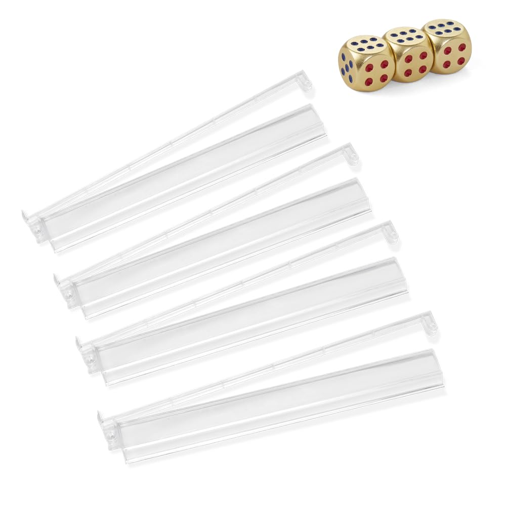 TAIKULA Mahjong Racks with Pushers – Clear Acrylic Tile Racks (Set of 4) with 3 Golden Dice