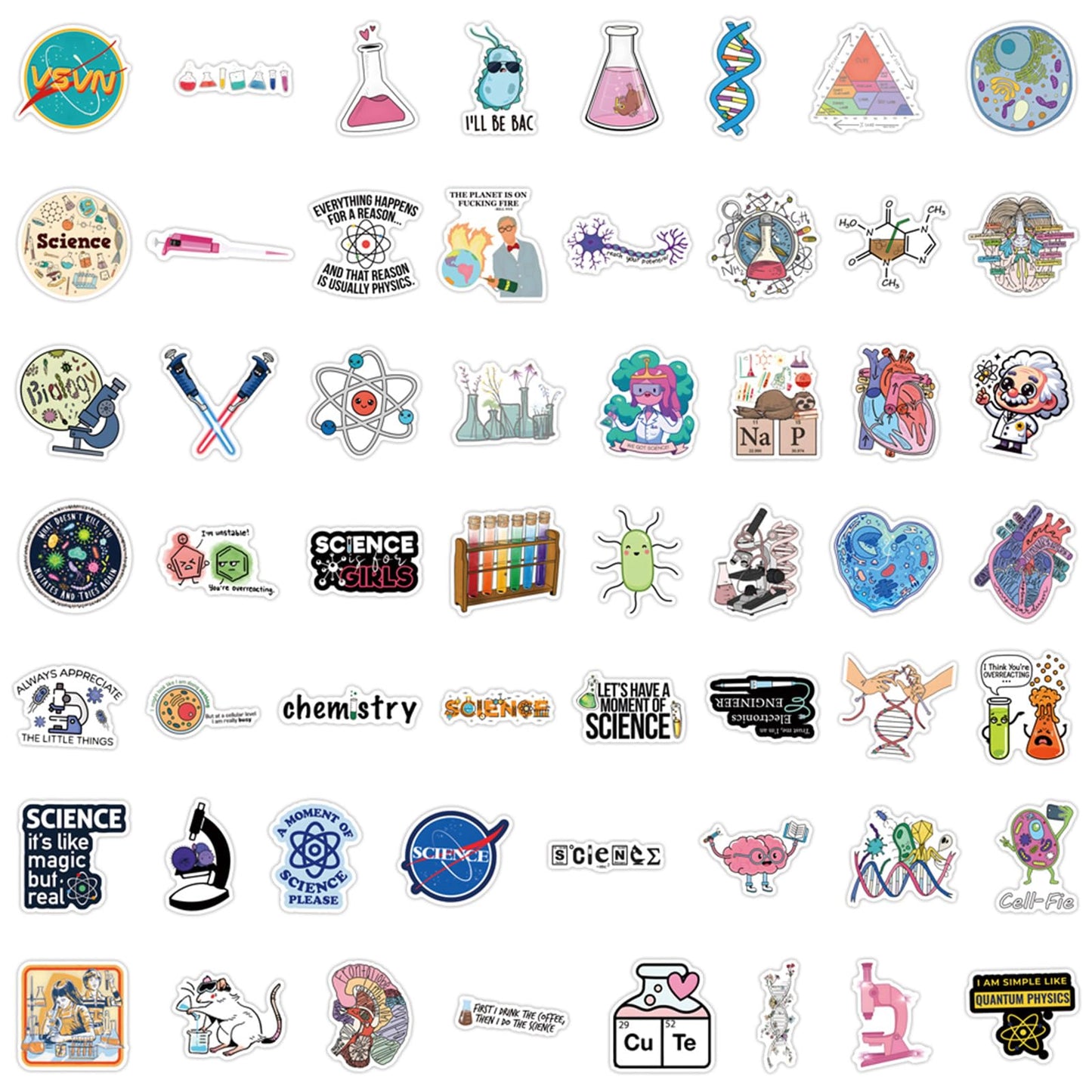 TaiLiHaile 110pcs Science Stickers Pack – Chemistry Biology Physics Classroom Decor