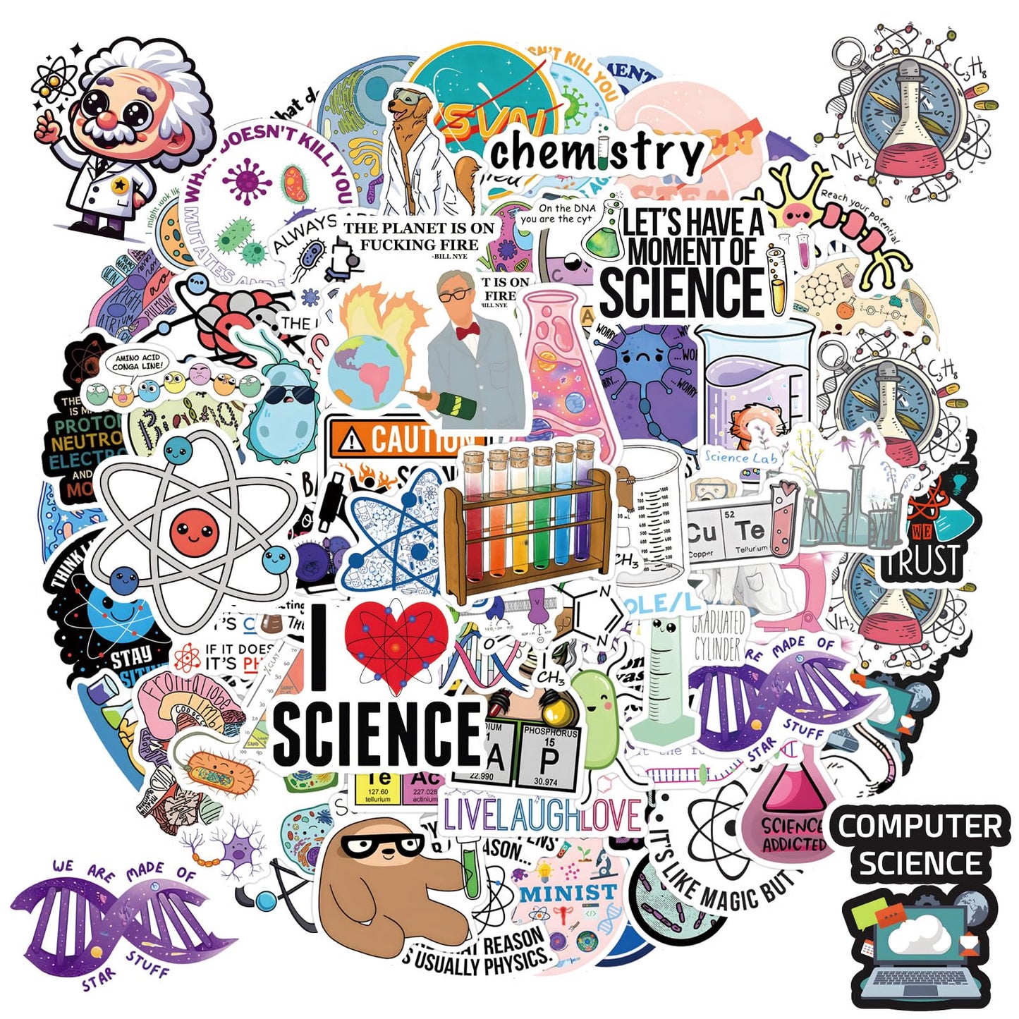 TaiLiHaile 110pcs Science Stickers Pack – Chemistry Biology Physics Classroom Decor