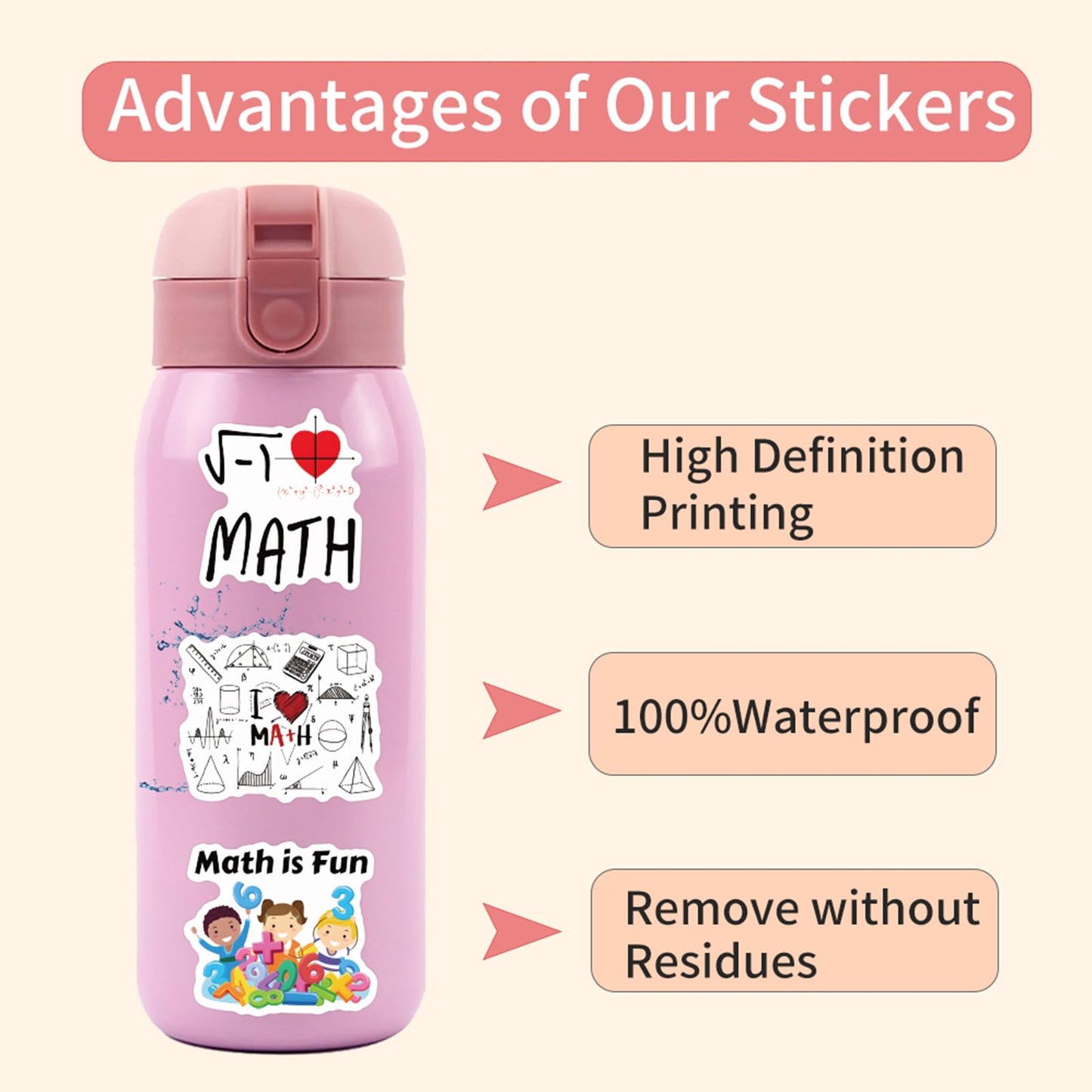 TaiLiHaile 120Pcs Math Stickers – Waterproof Vinyl Decals for Laptop, Water Bottle & More