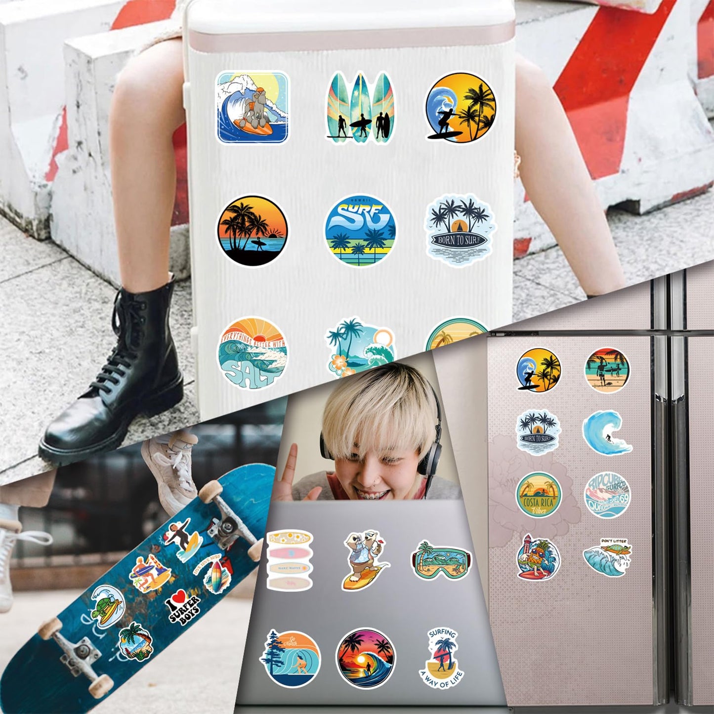 TaiLiHaile 110PCS Surfing Stickers – Waterproof Vinyl for Laptop, Water Bottle, Luggage & More