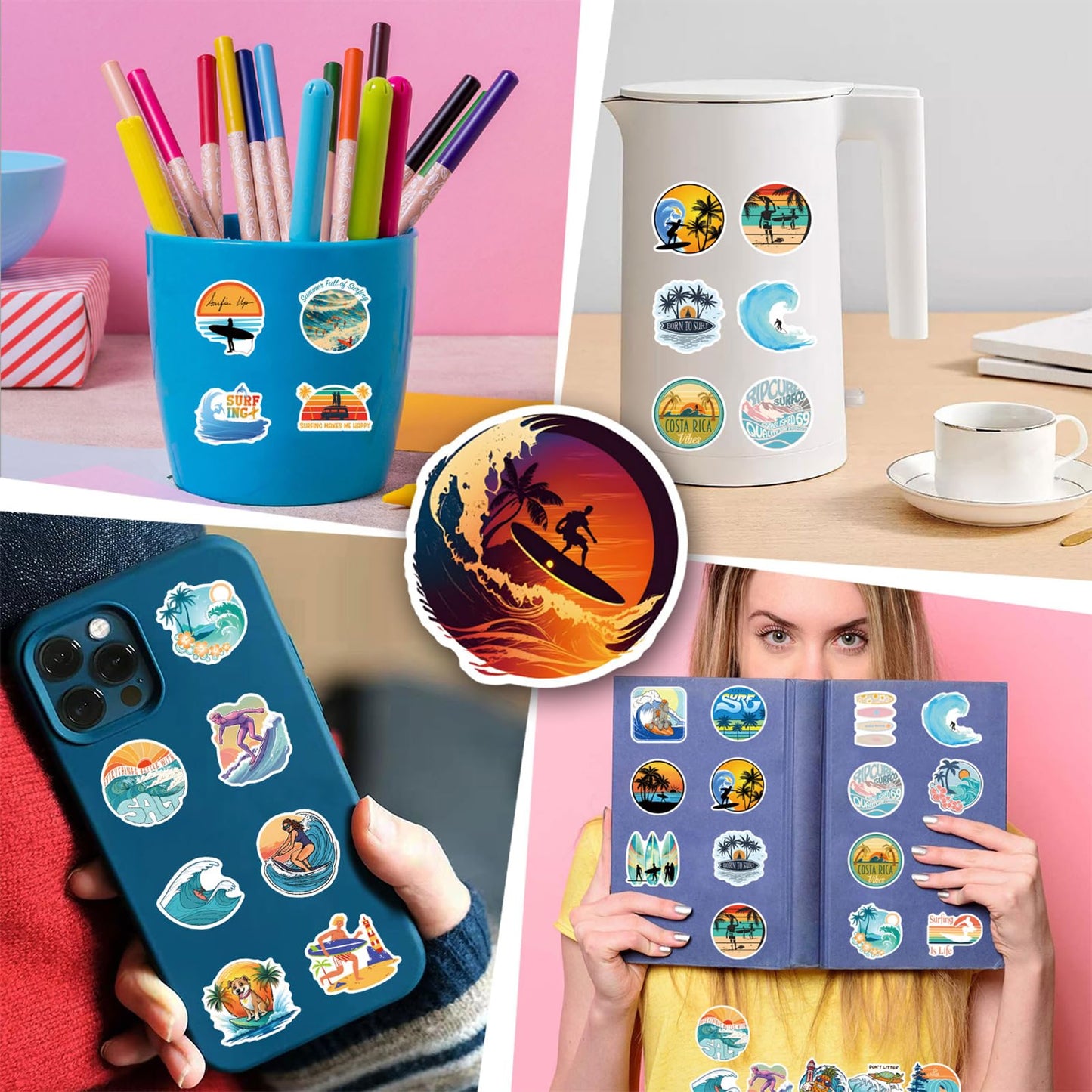 TaiLiHaile 110PCS Surfing Stickers – Waterproof Vinyl for Laptop, Water Bottle, Luggage & More
