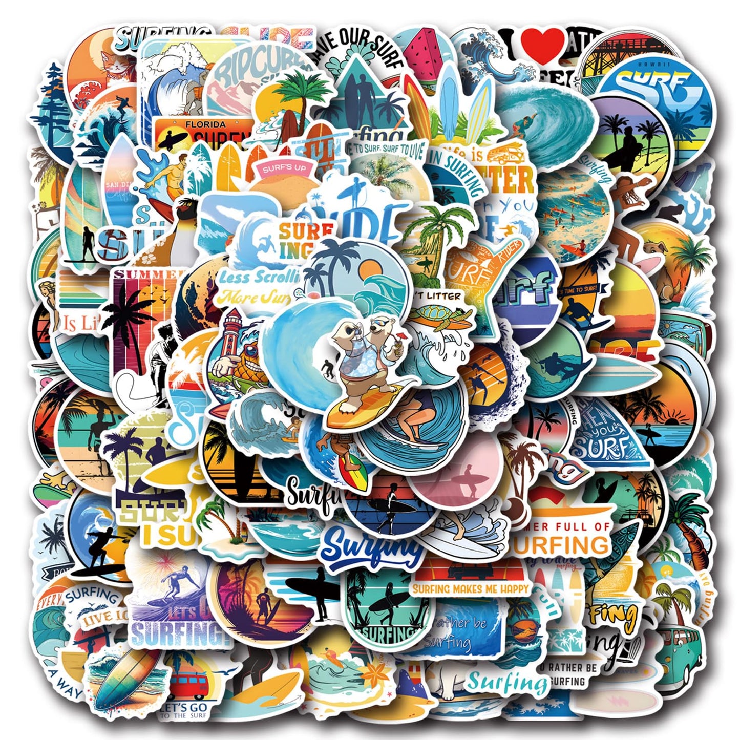 TaiLiHaile 110PCS Surfing Stickers – Waterproof Vinyl for Laptop, Water Bottle, Luggage & More